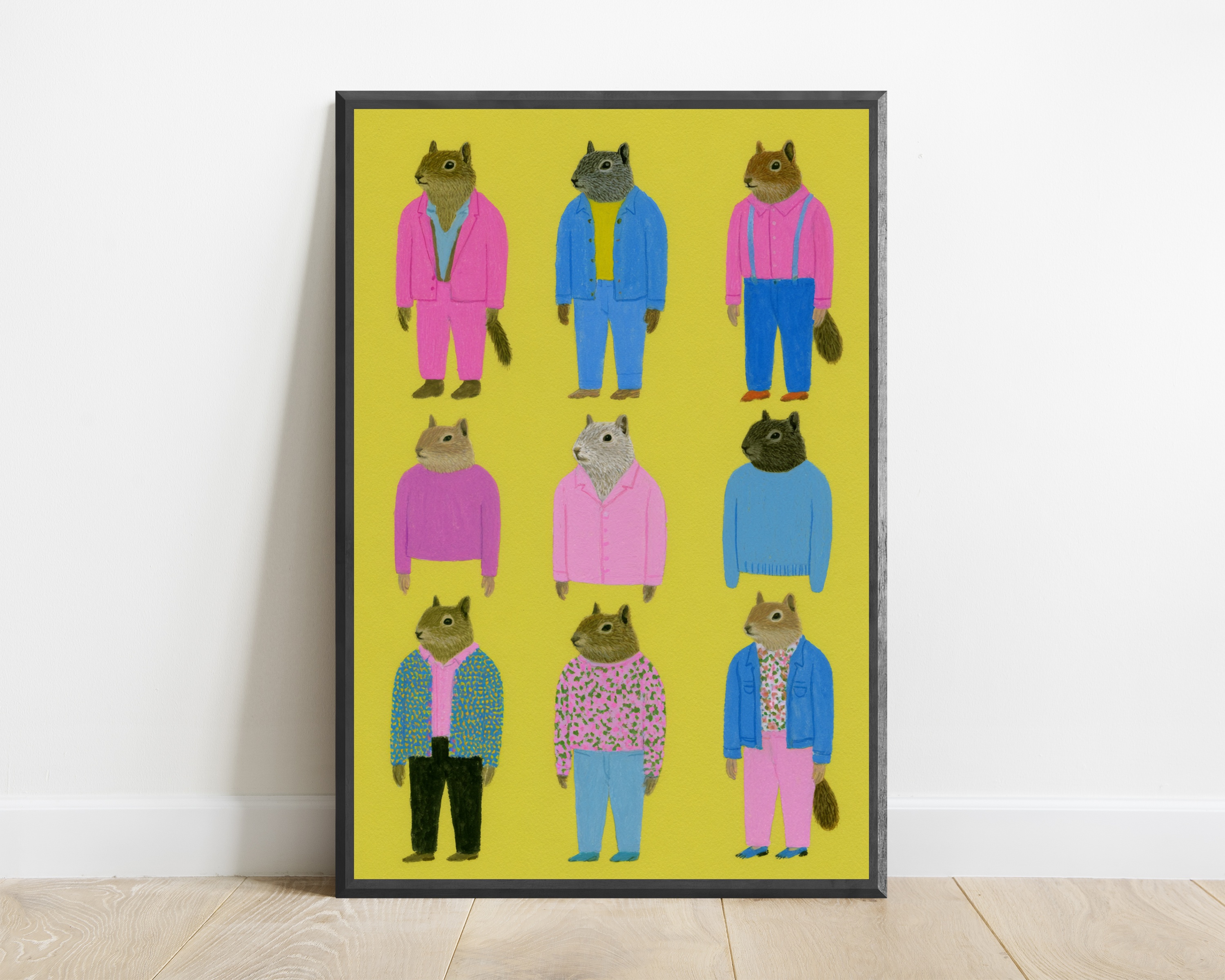 Quirky Squirrels Colourful Outfits Pop Art Print — view 1