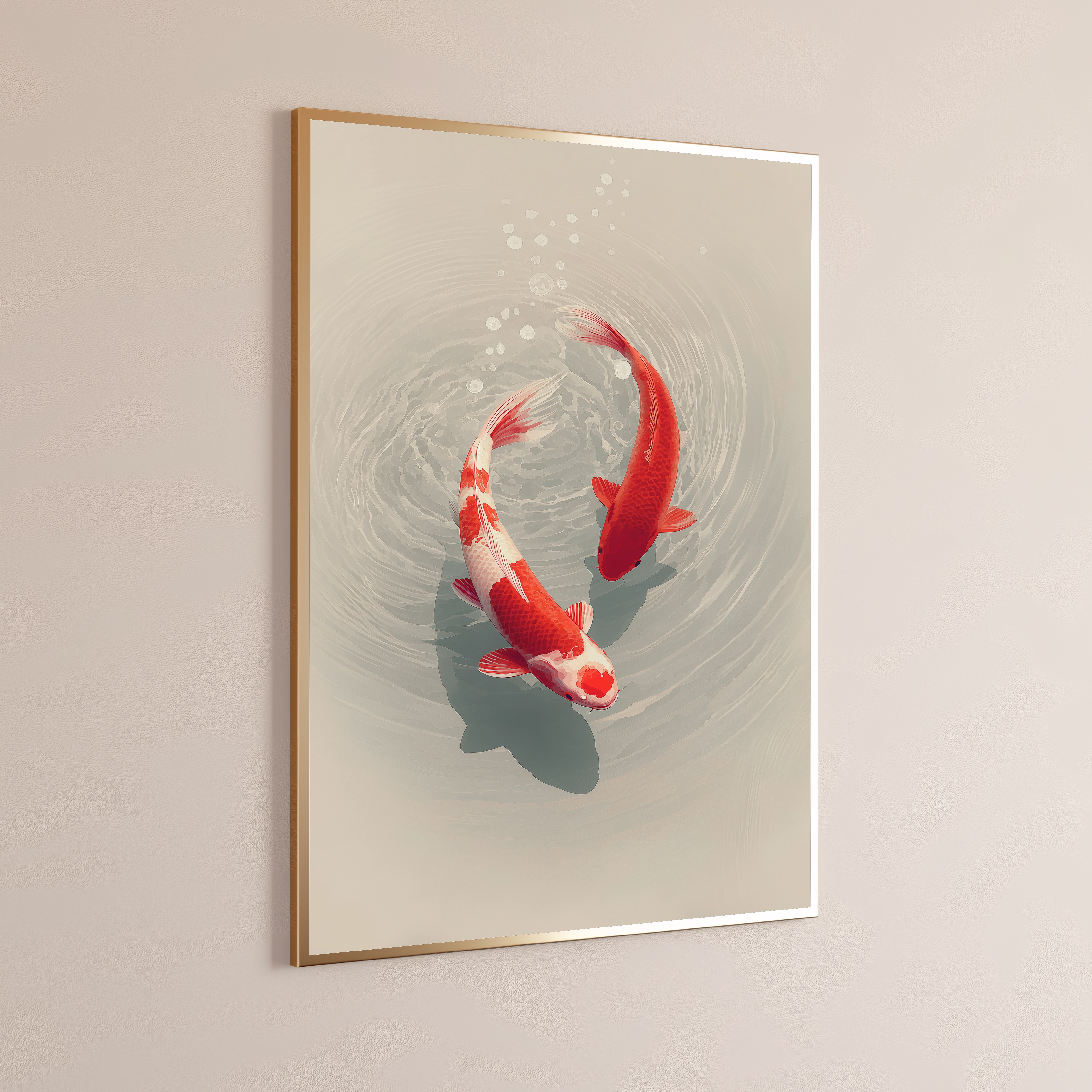 Red and White Koi Fish Water Ripple Print