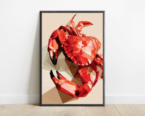 Red Geometric Lobster Pop Art Print