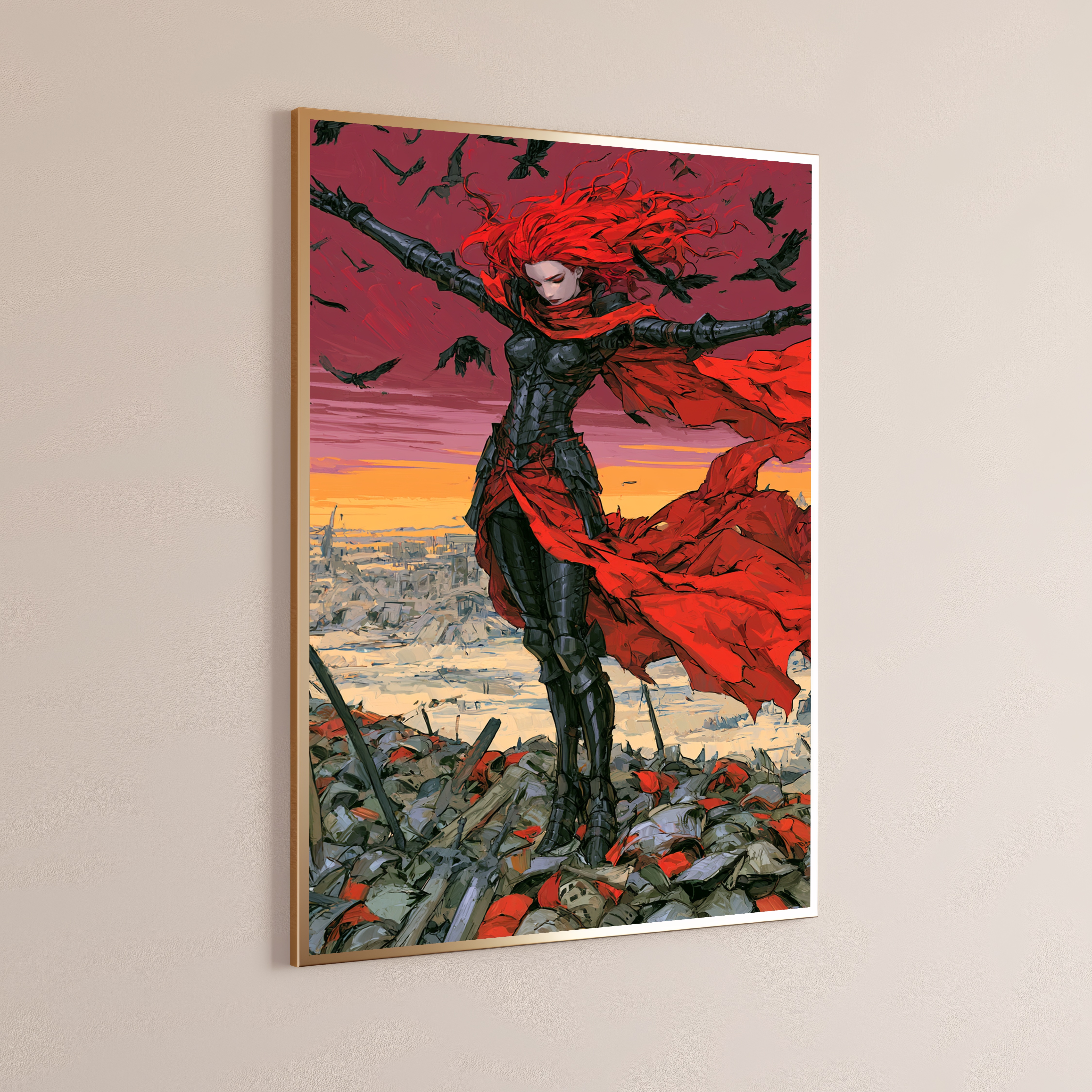 Red-Haired Warrior Desert Ruins Pop Art Print