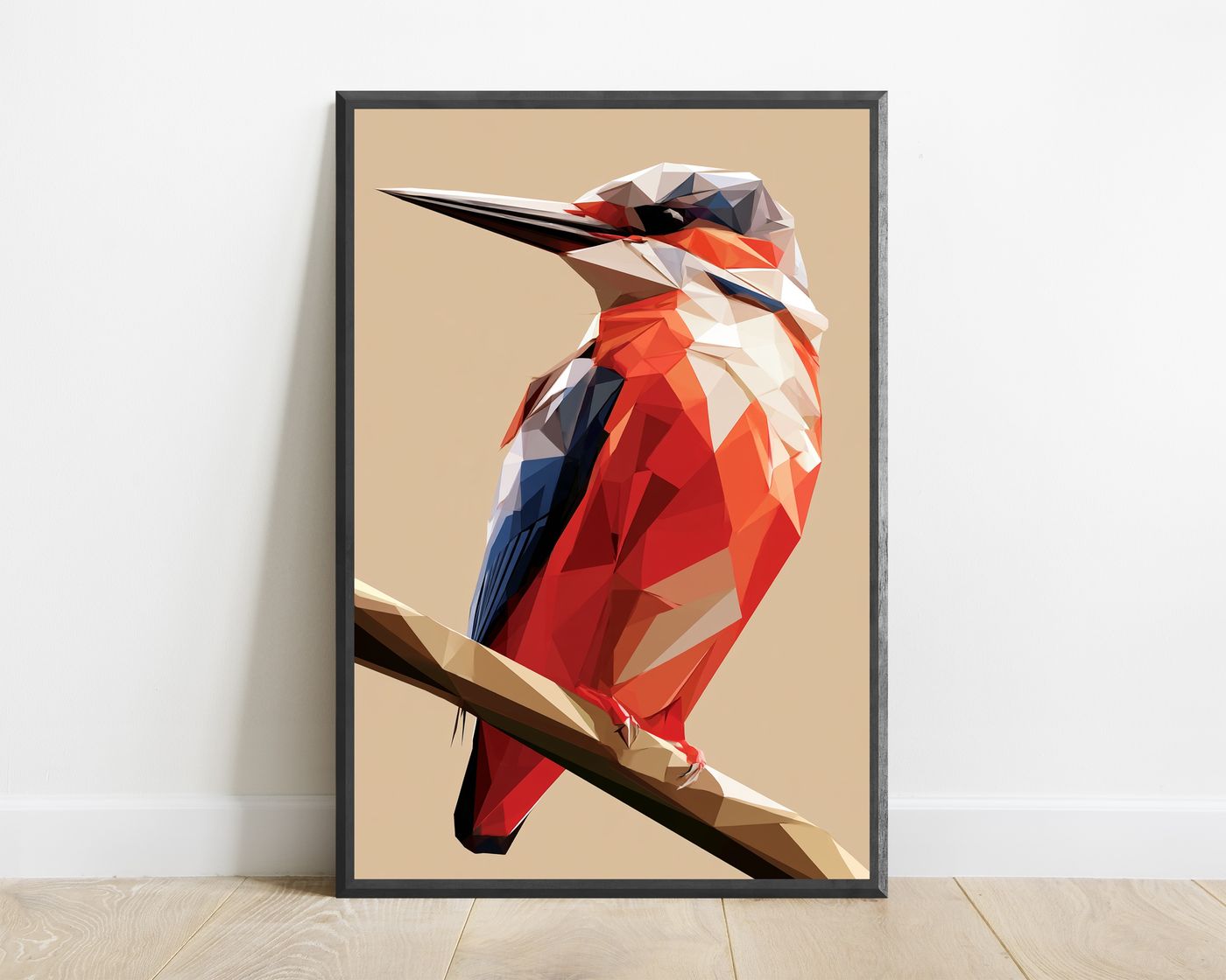 Red Kingfisher Geometric Art Print — view 1