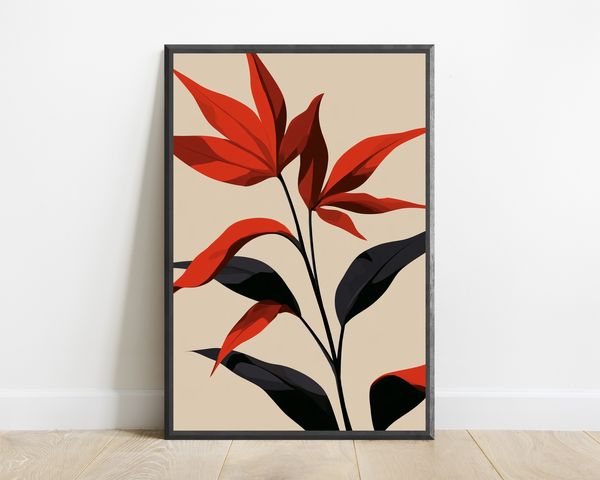 Red Leaf Abstract Botanical Print