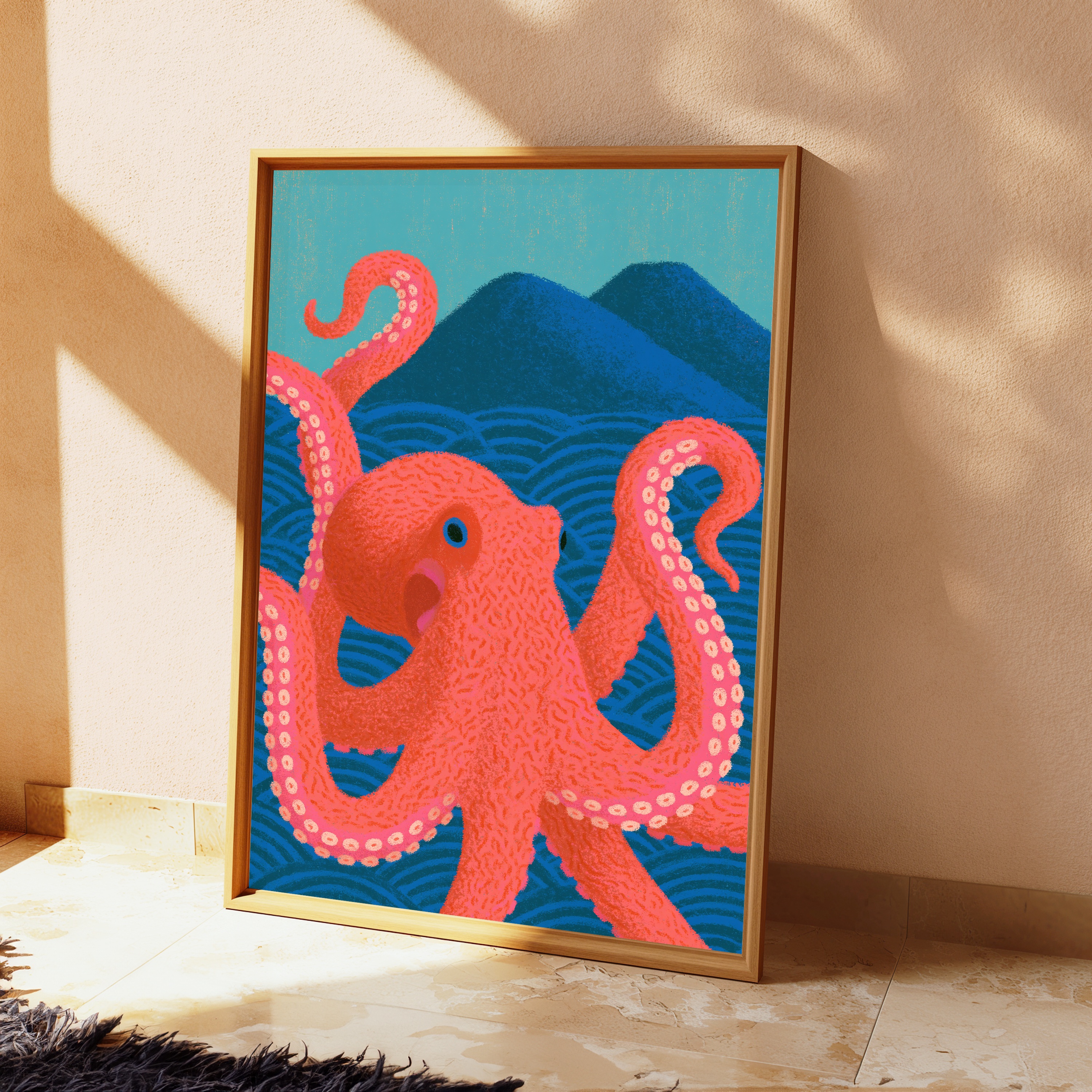 Red Octopus Pop Art Print view 2