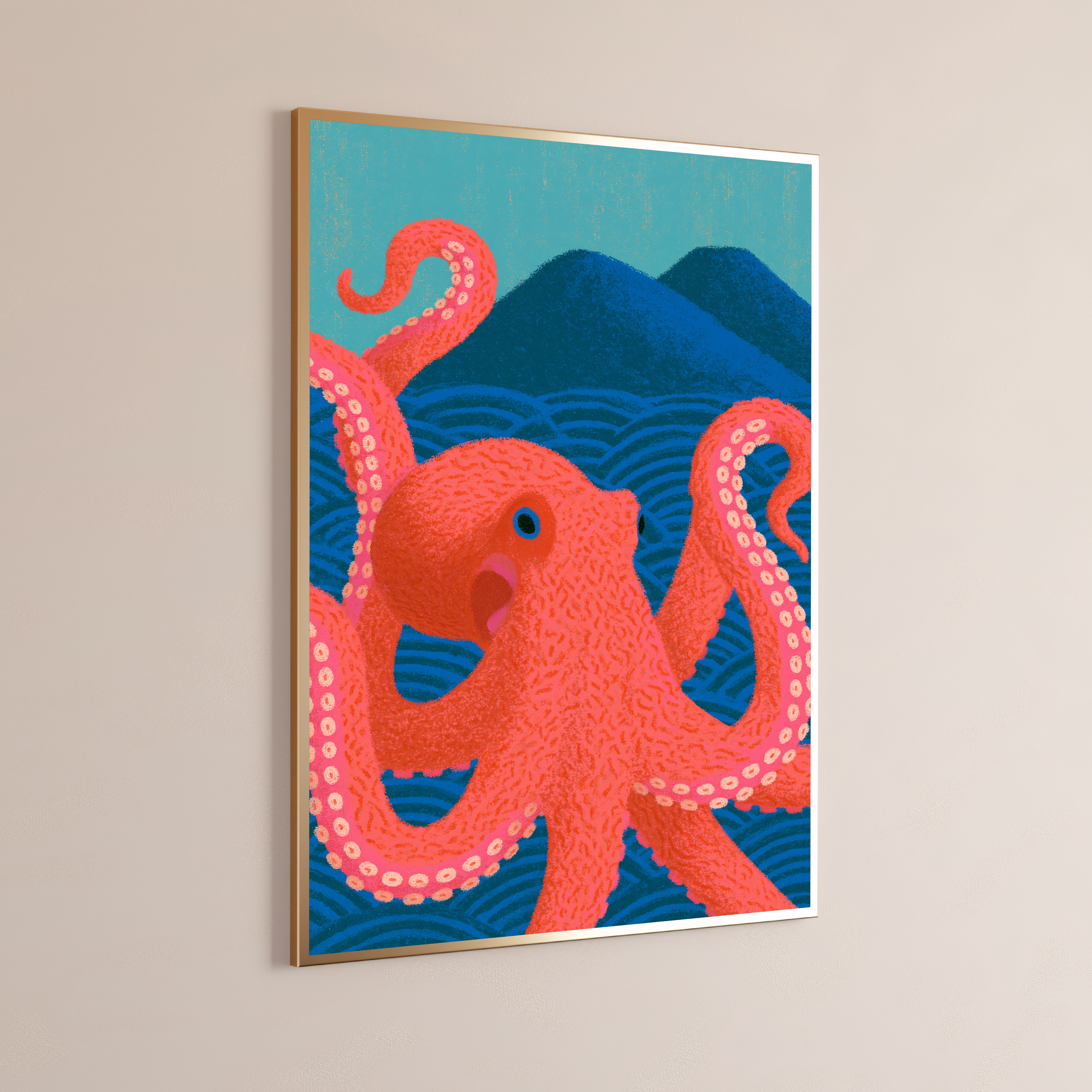 Red Octopus Pop Art Print