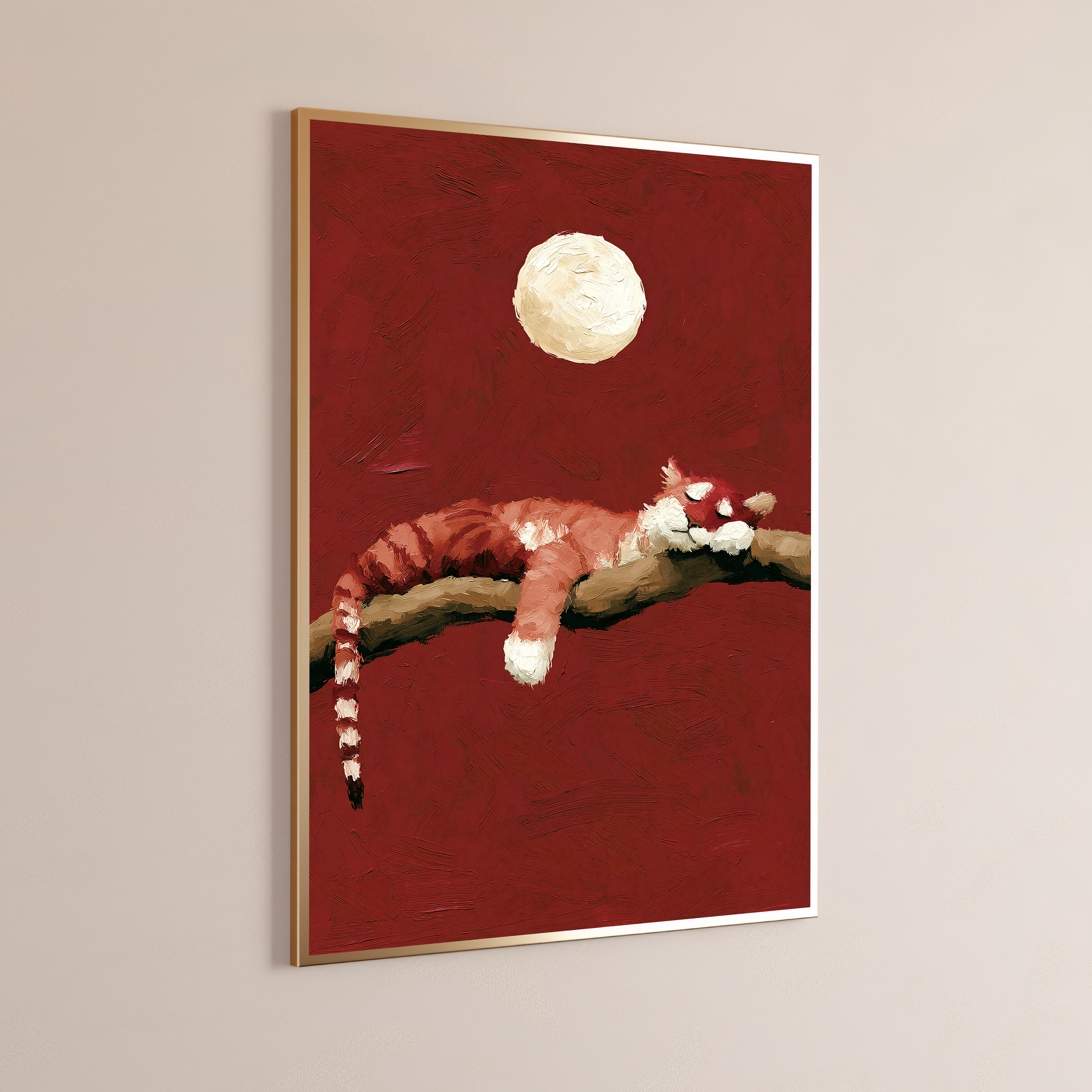 Red Panda on Branch Moonlit Night