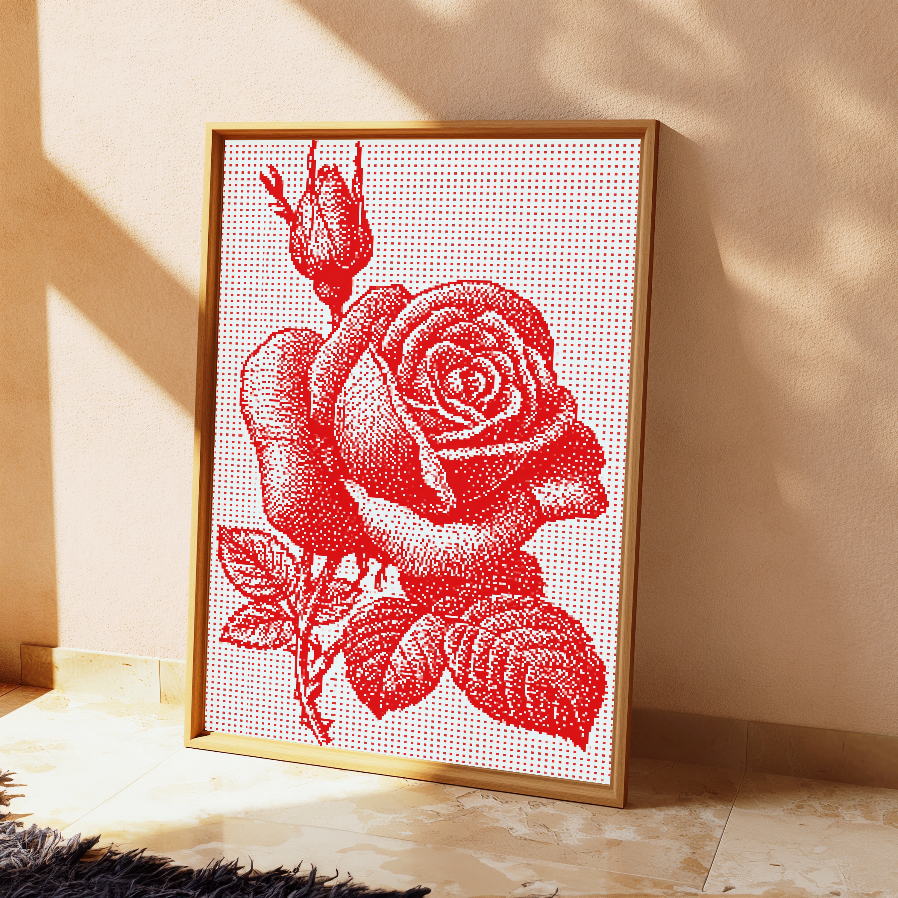 Red Rose Pixel Art Print view 2