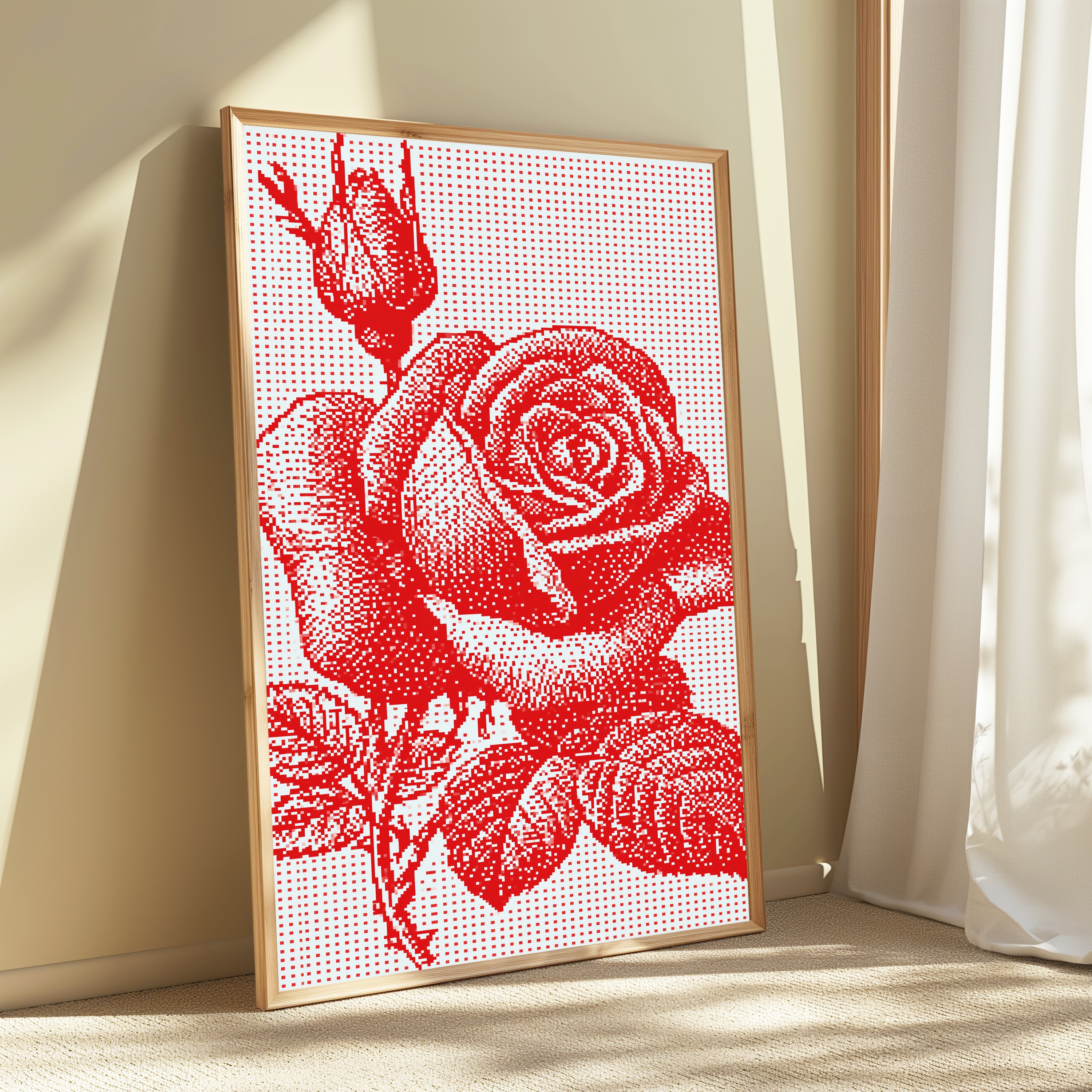 Red Rose Pixel Art Print view 3
