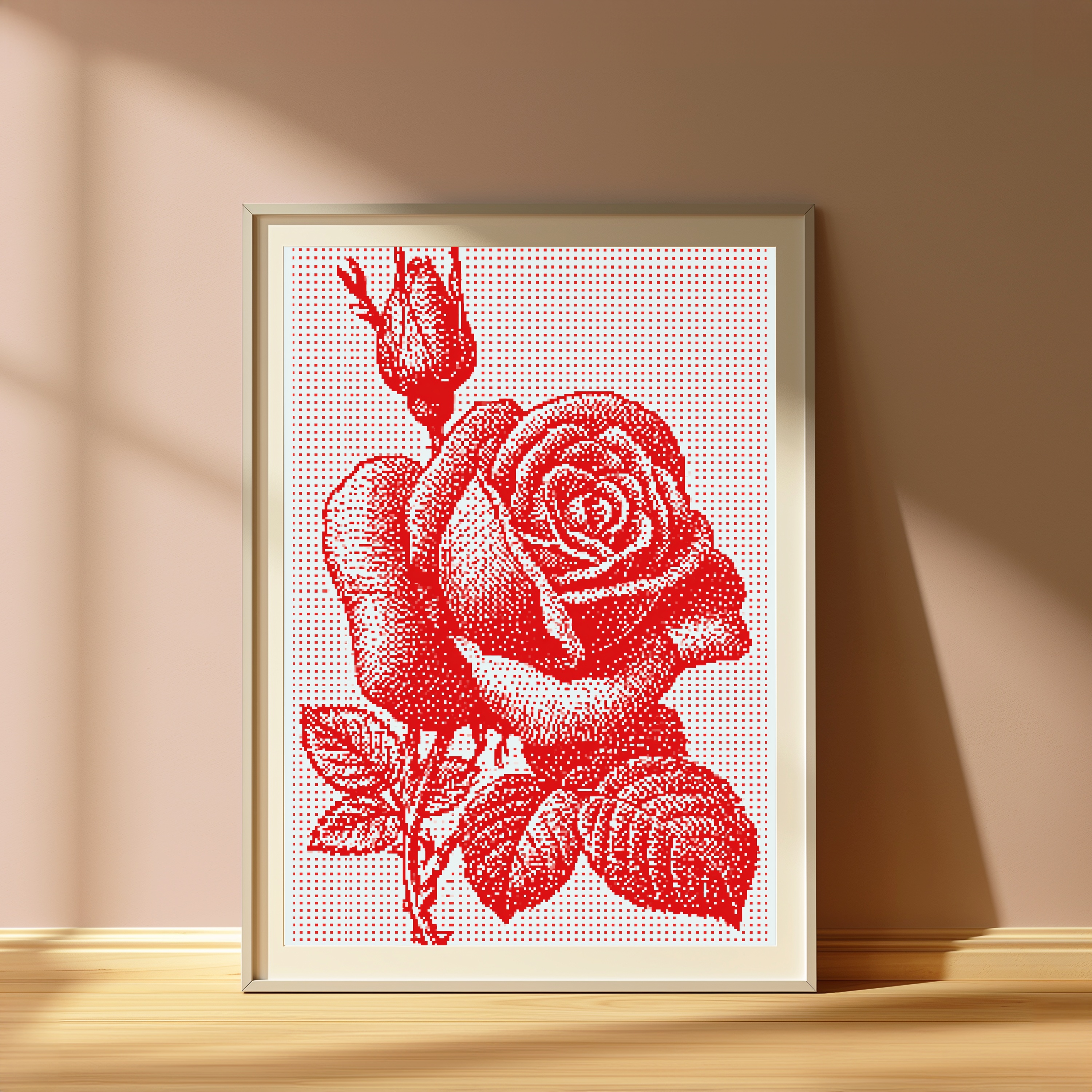 Red Rose Pixel Art Print view 4