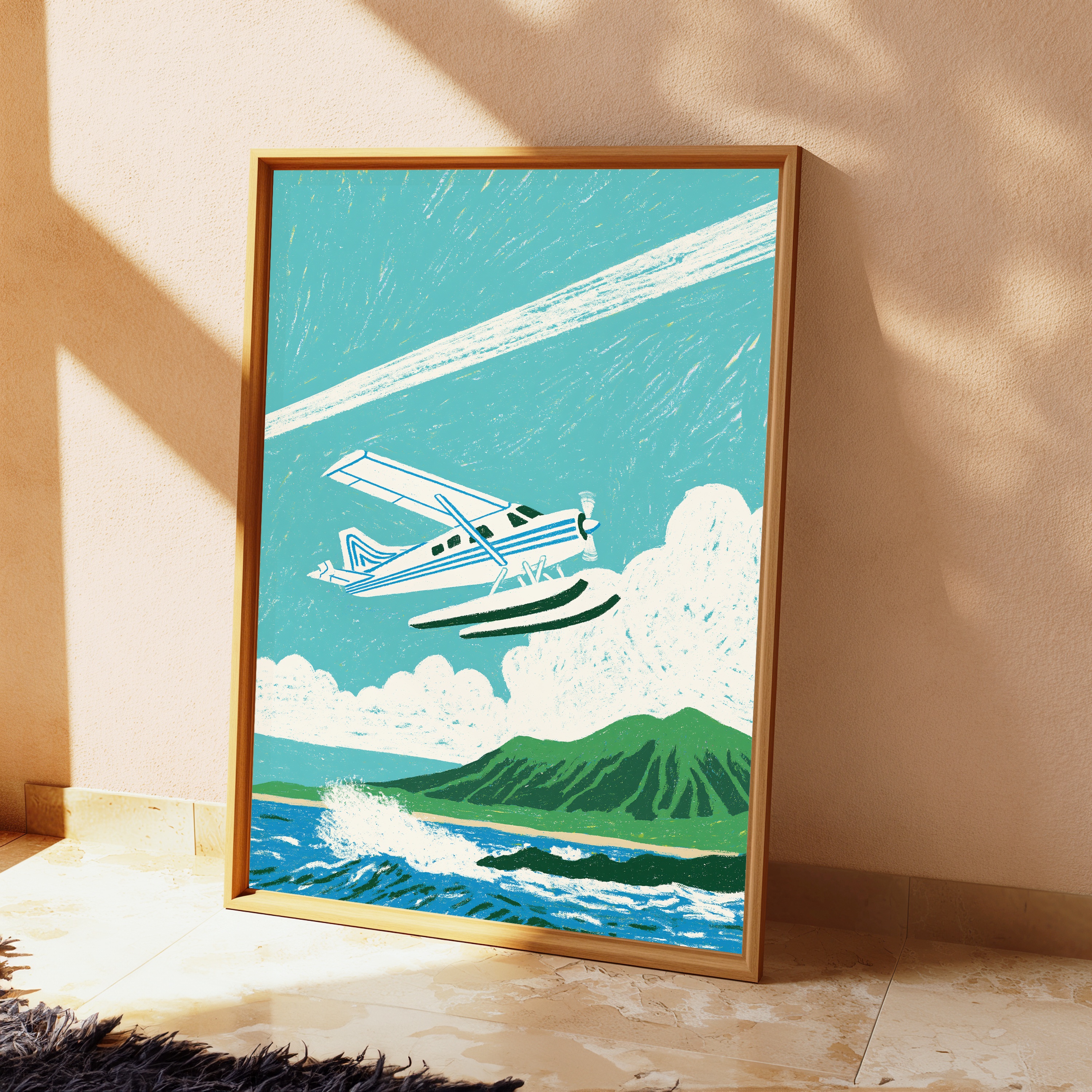 Retro Airplane Mountain Landscape Print view 2