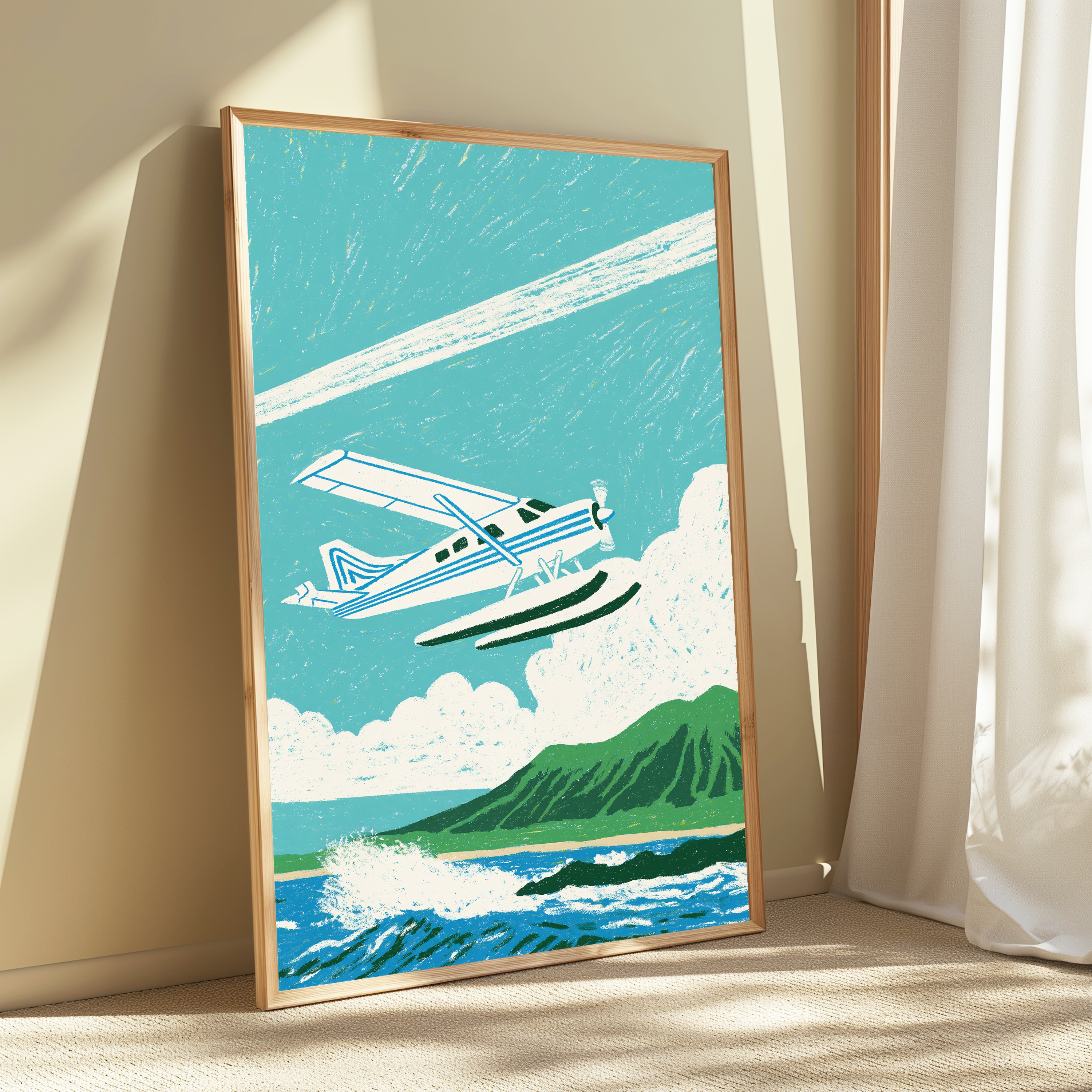 Retro Airplane Mountain Landscape Print view 3