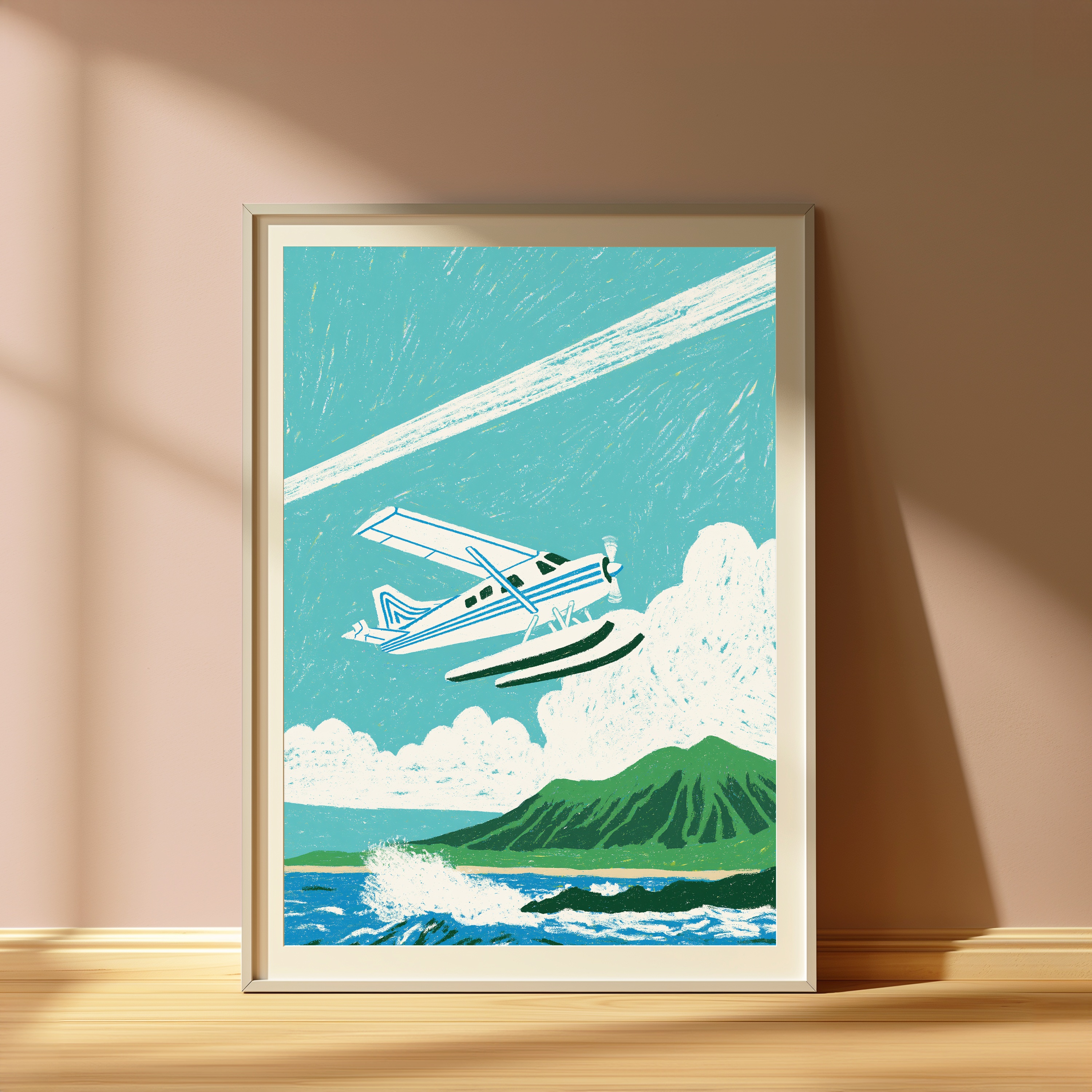 Retro Airplane Mountain Landscape Print view 4