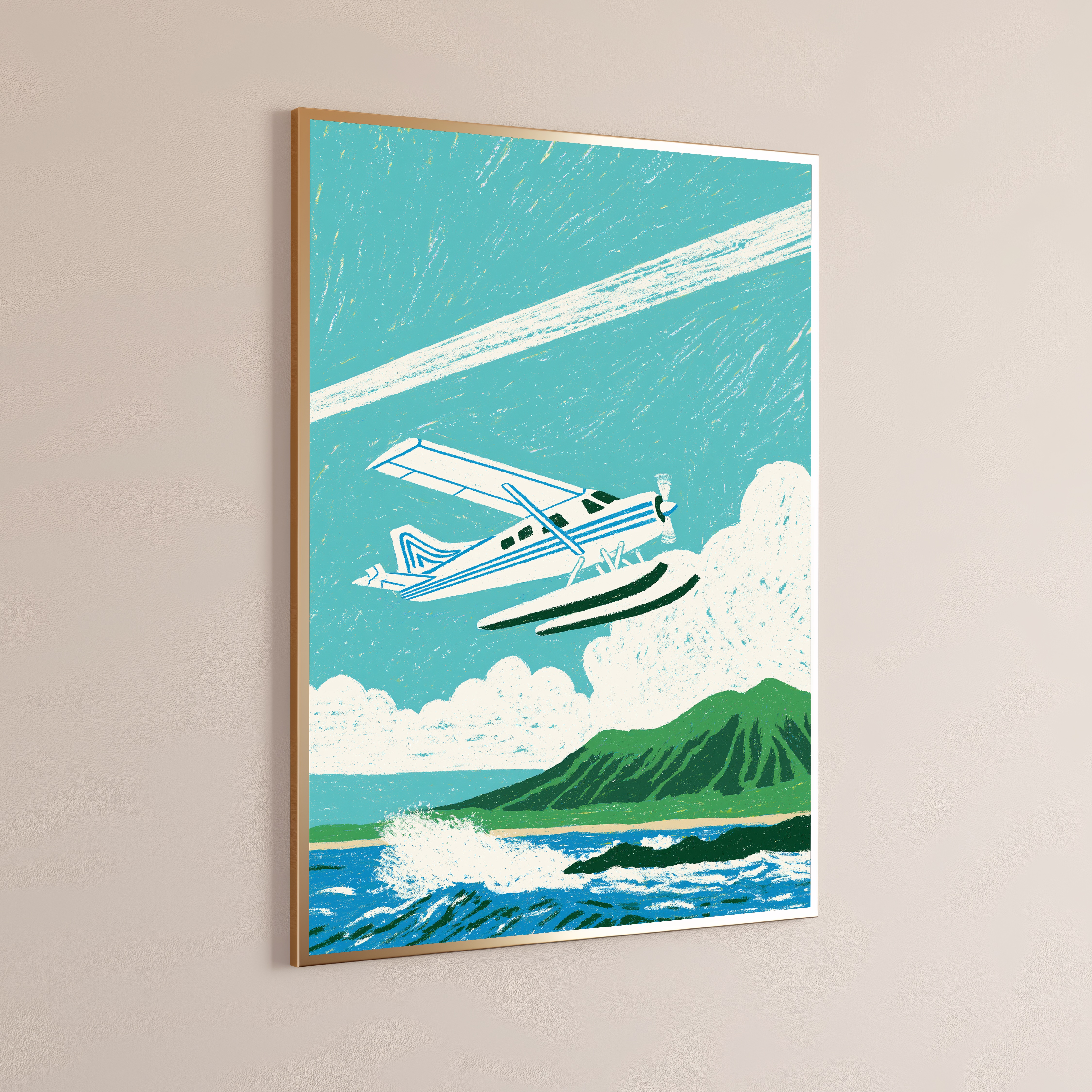 Retro Airplane Mountain Landscape Print