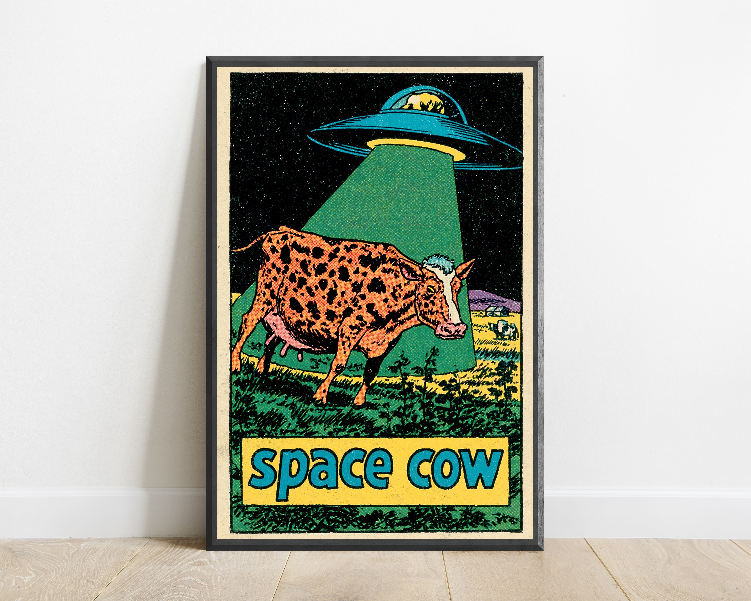 Retro Space Cow UFO Pop Art Print — view 1