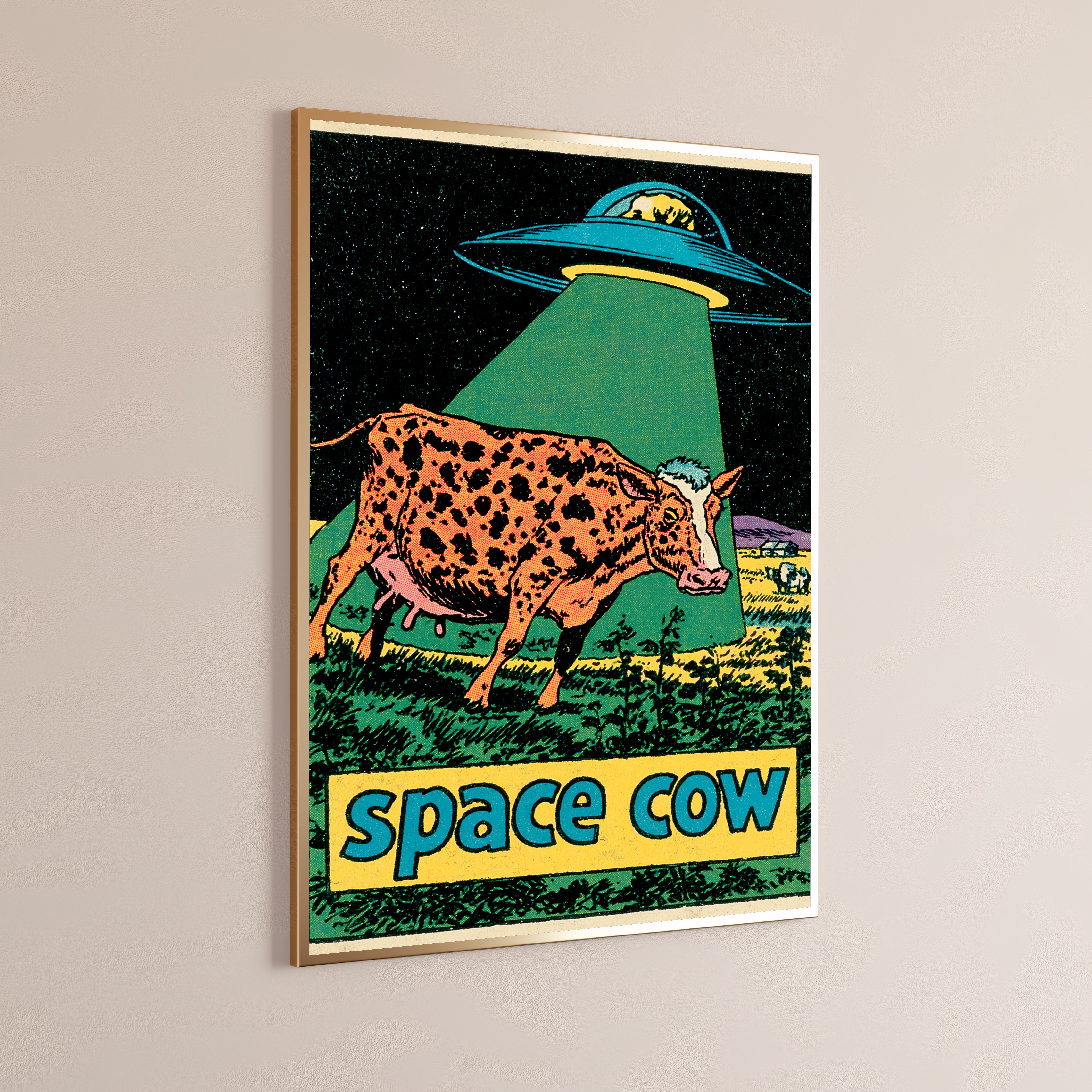Retro Space Cow UFO Pop Art Print