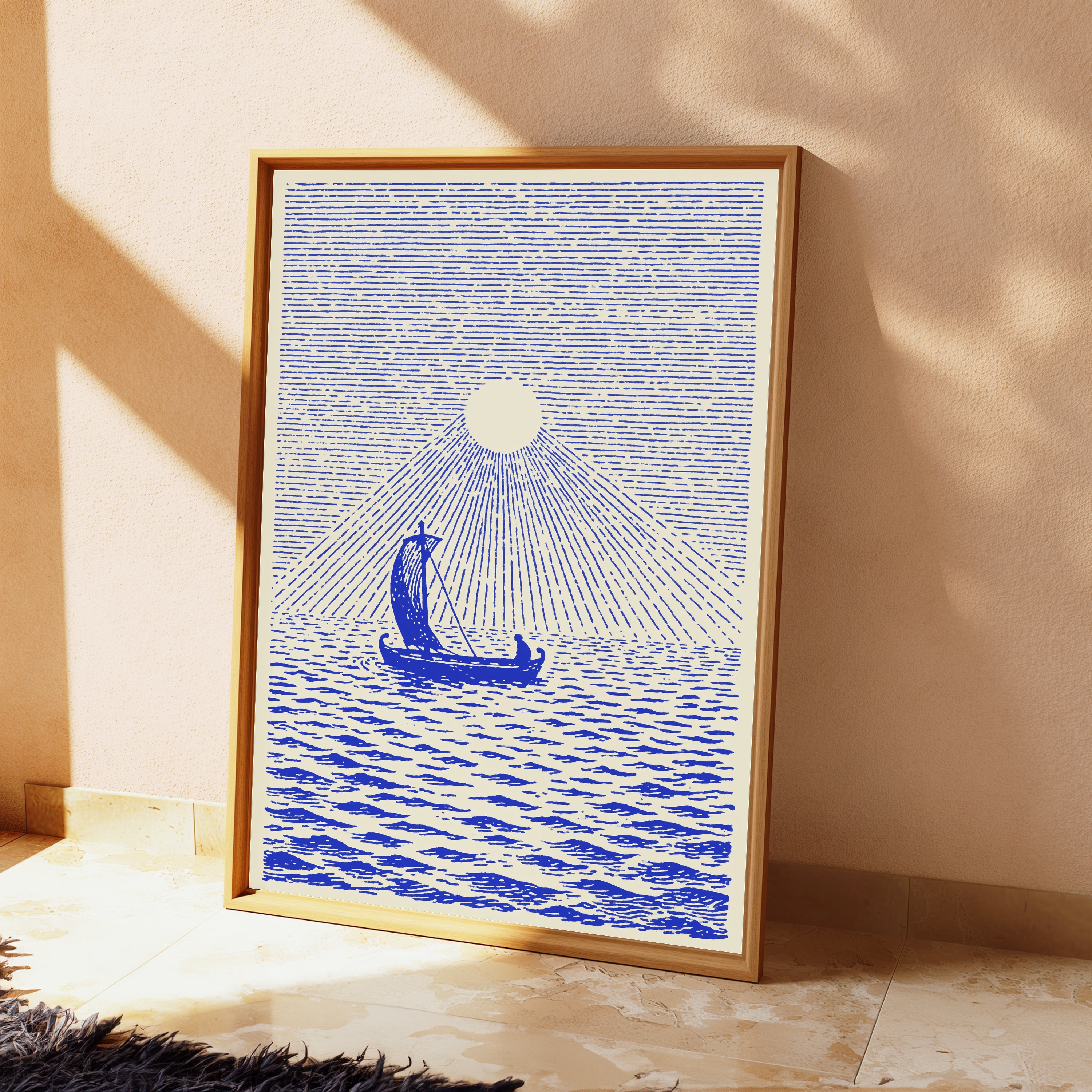 Sailing Boat Mountain Sunrise Line Art Print view 2