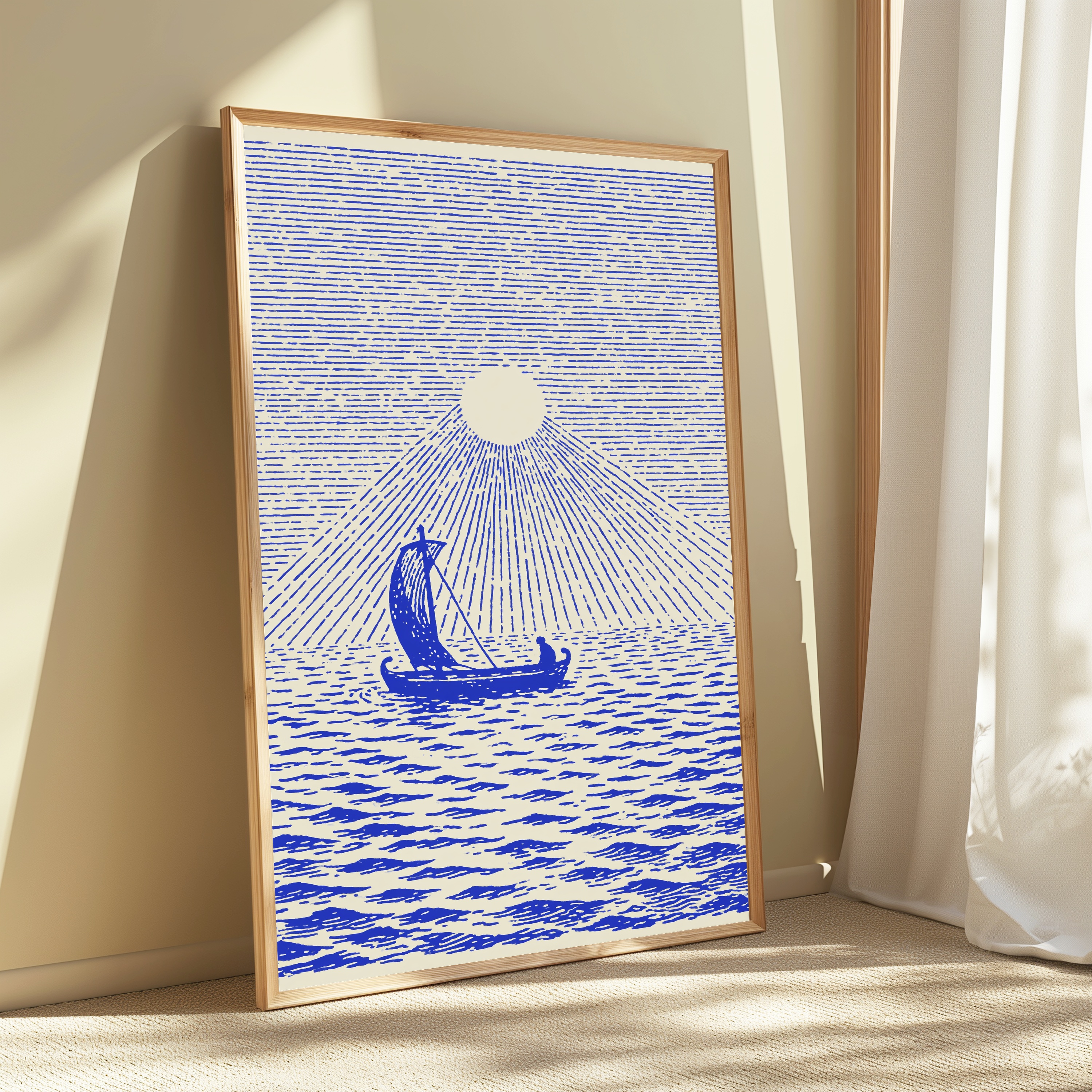 Sailing Boat Mountain Sunrise Line Art Print view 3