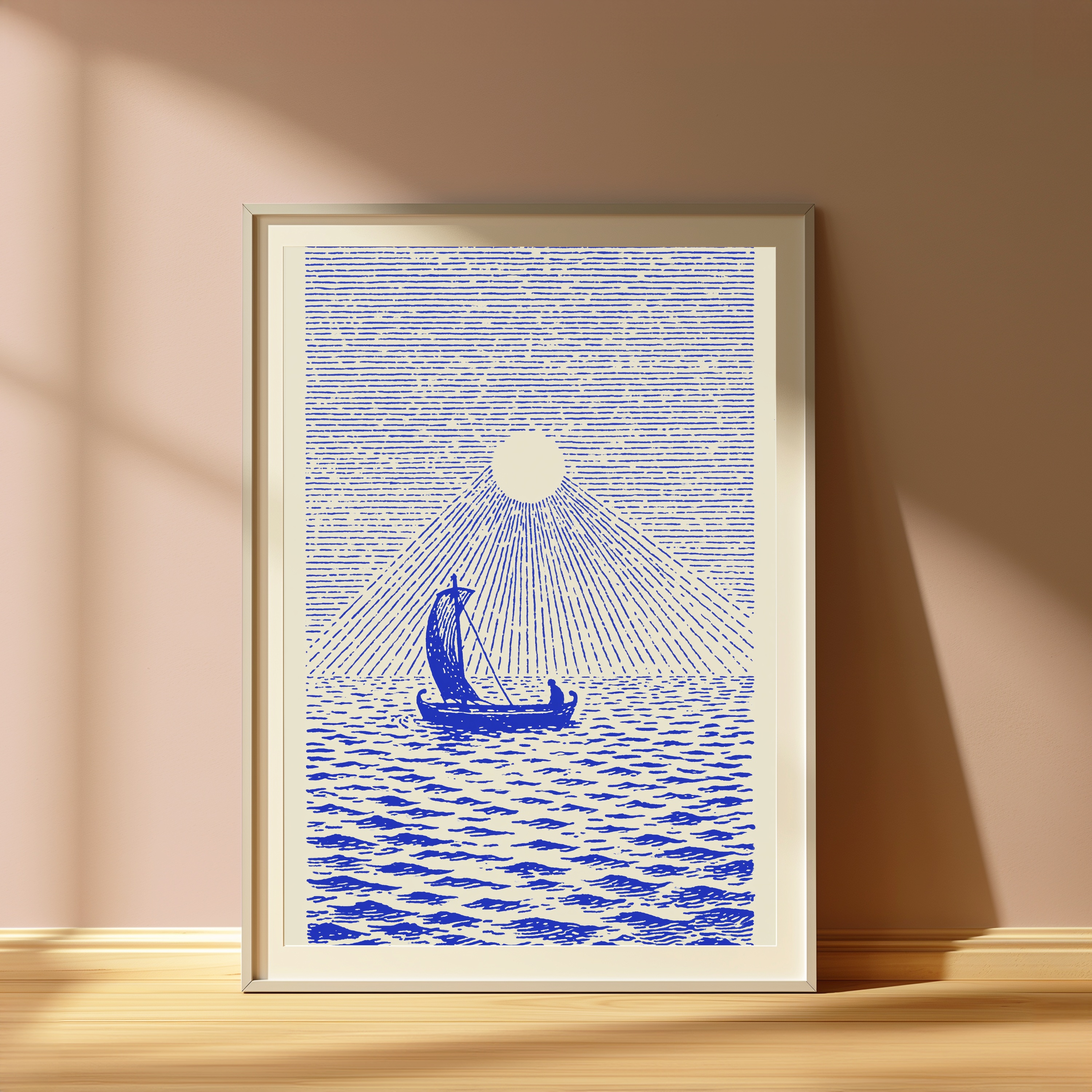 Sailing Boat Mountain Sunrise Line Art Print view 4