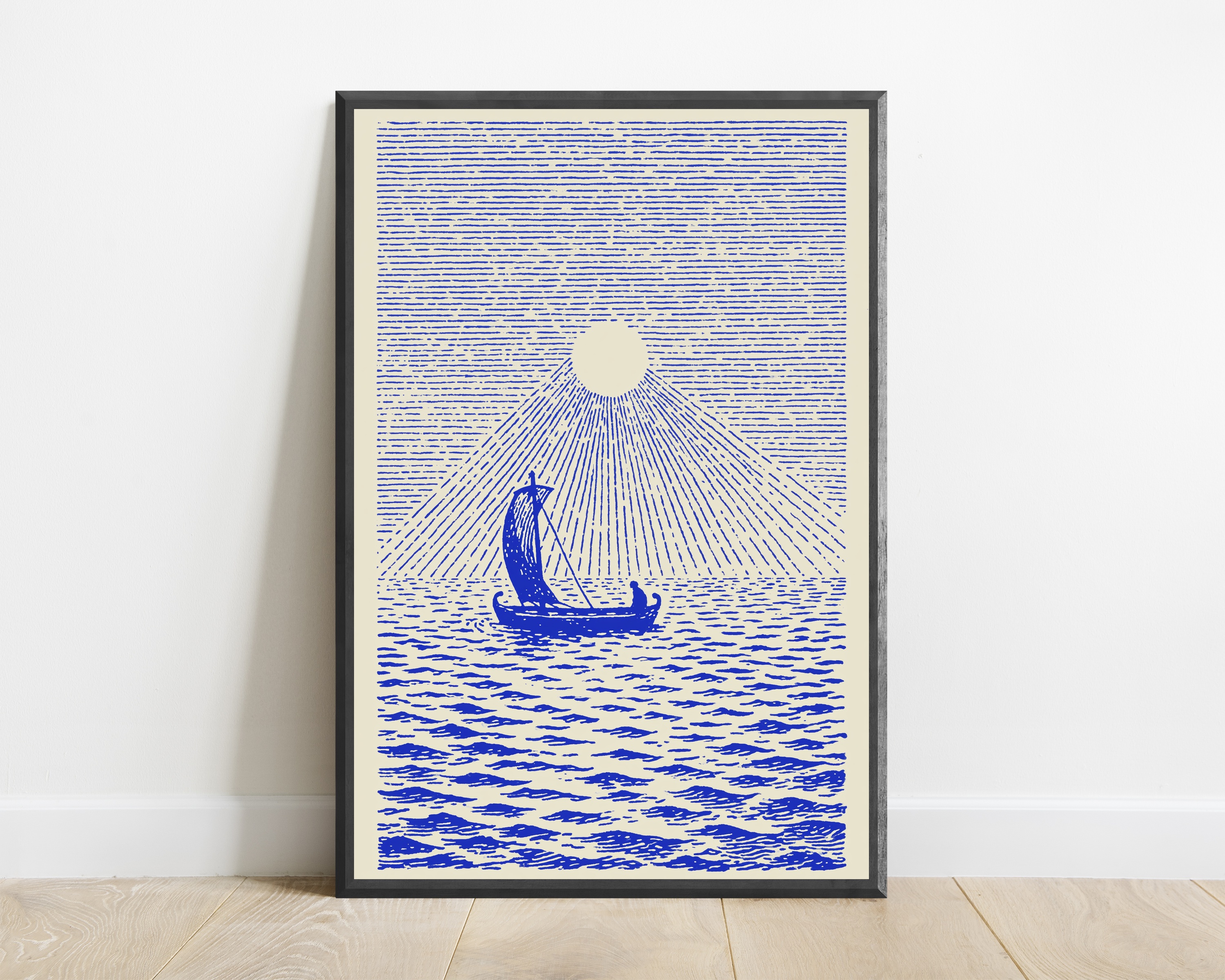Sailing Boat Mountain Sunrise Line Art Print