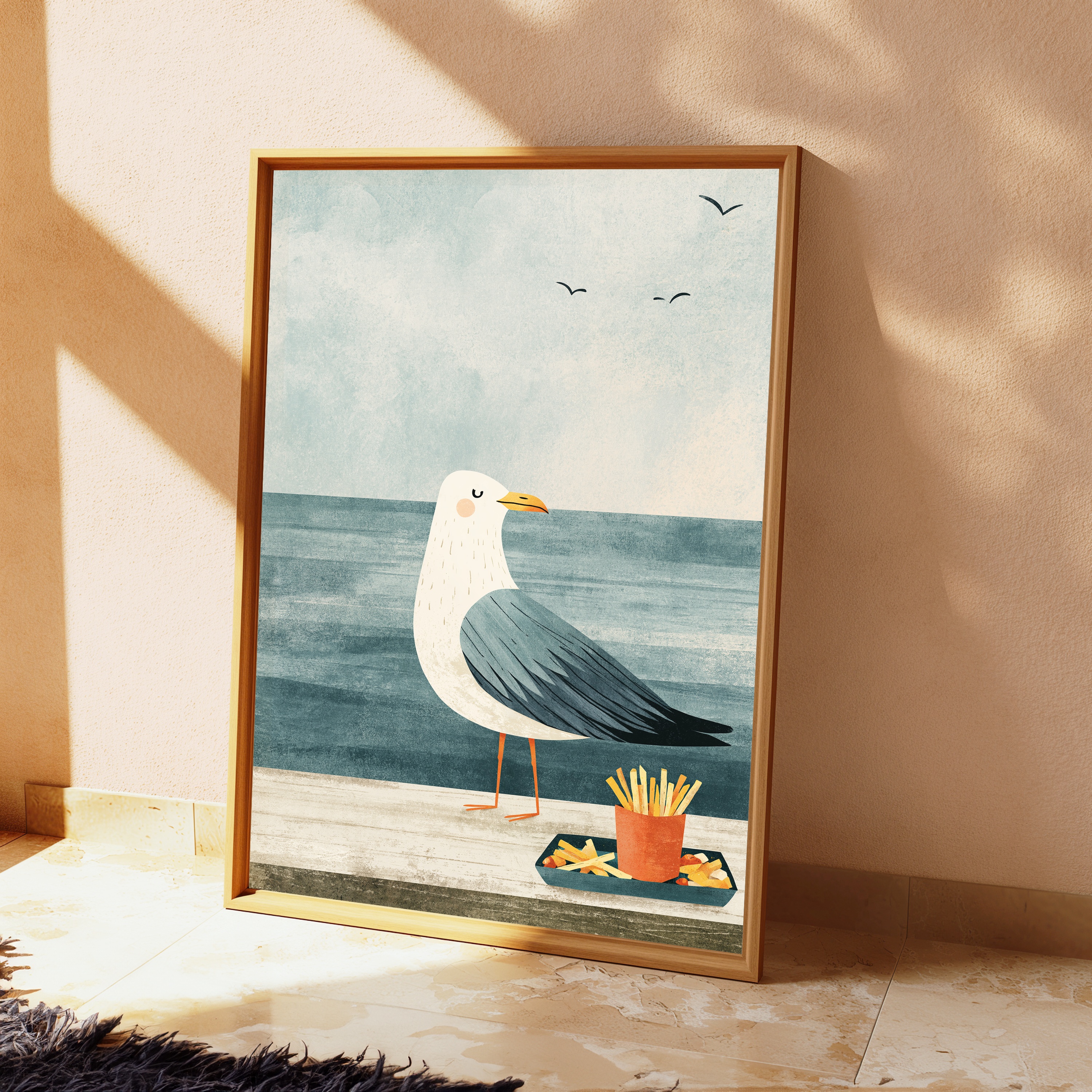 Seagull with Chips Minimalist Art Print view 2