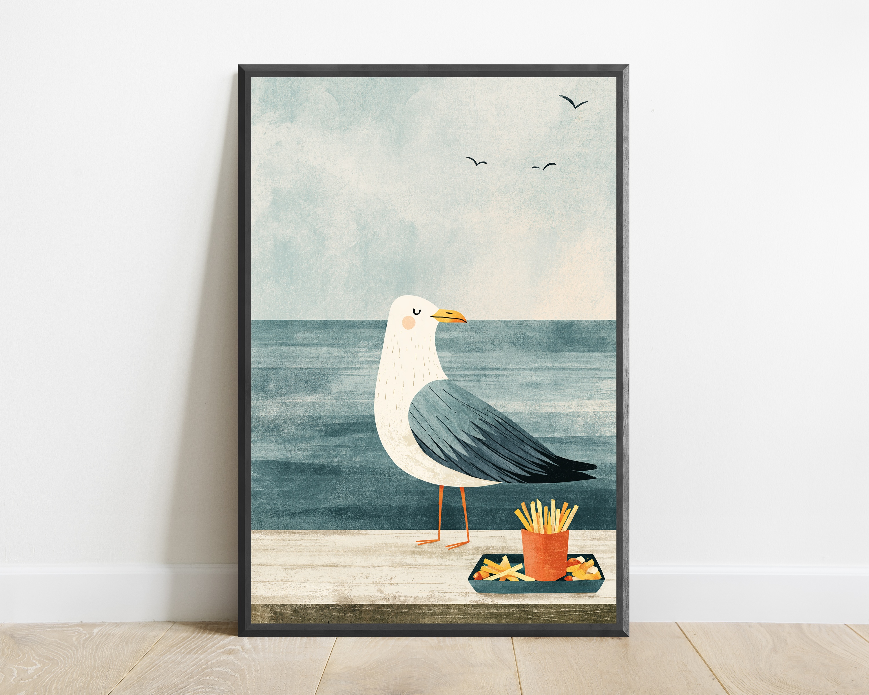Seagull with Chips Minimalist Art Print