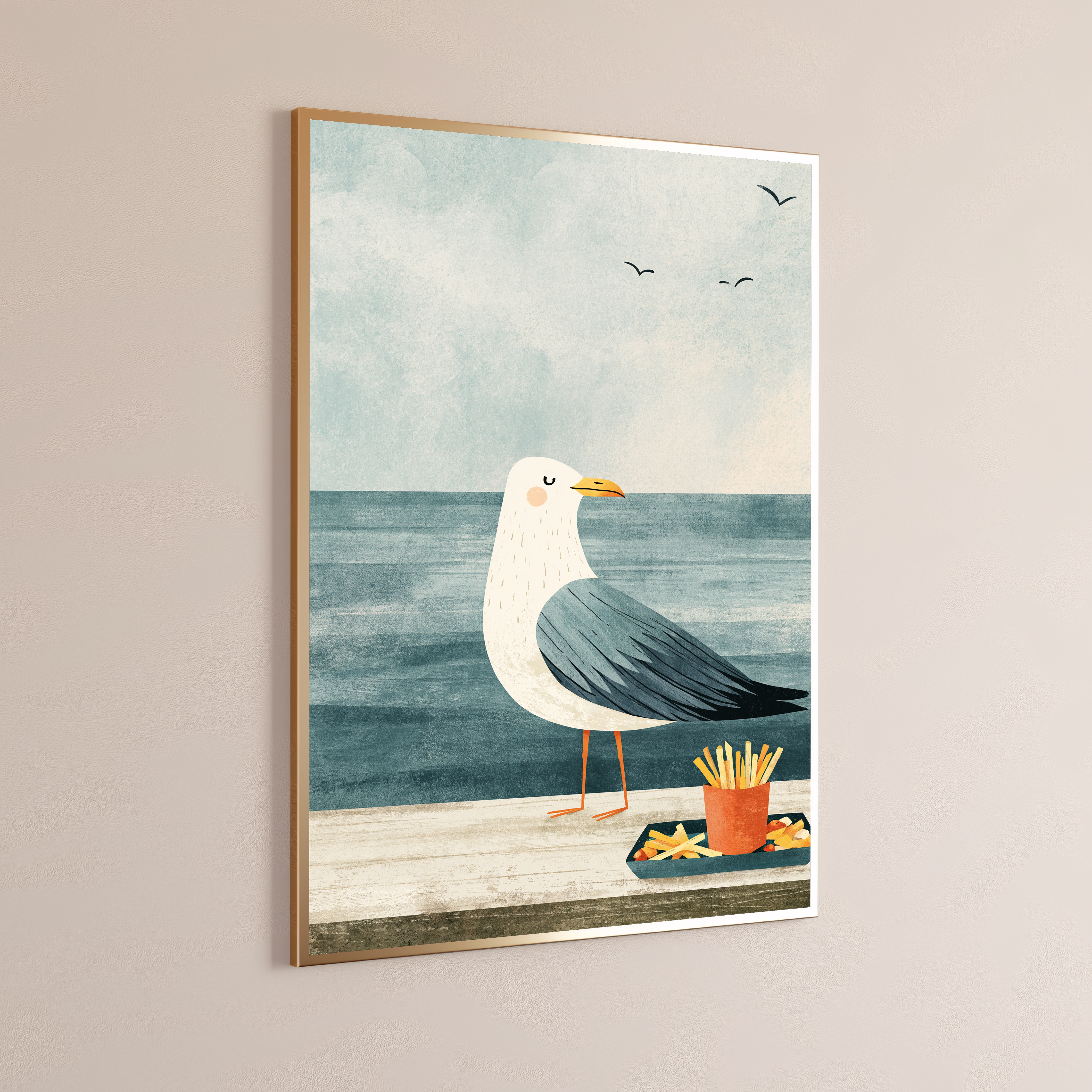 Seagull with Chips Minimalist Art Print
