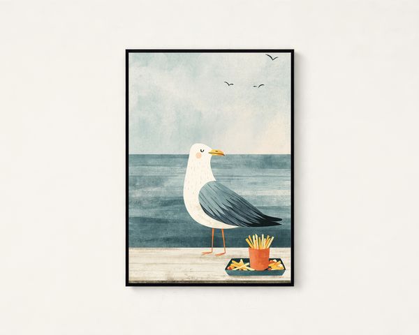 Seagull with Chips Art Print