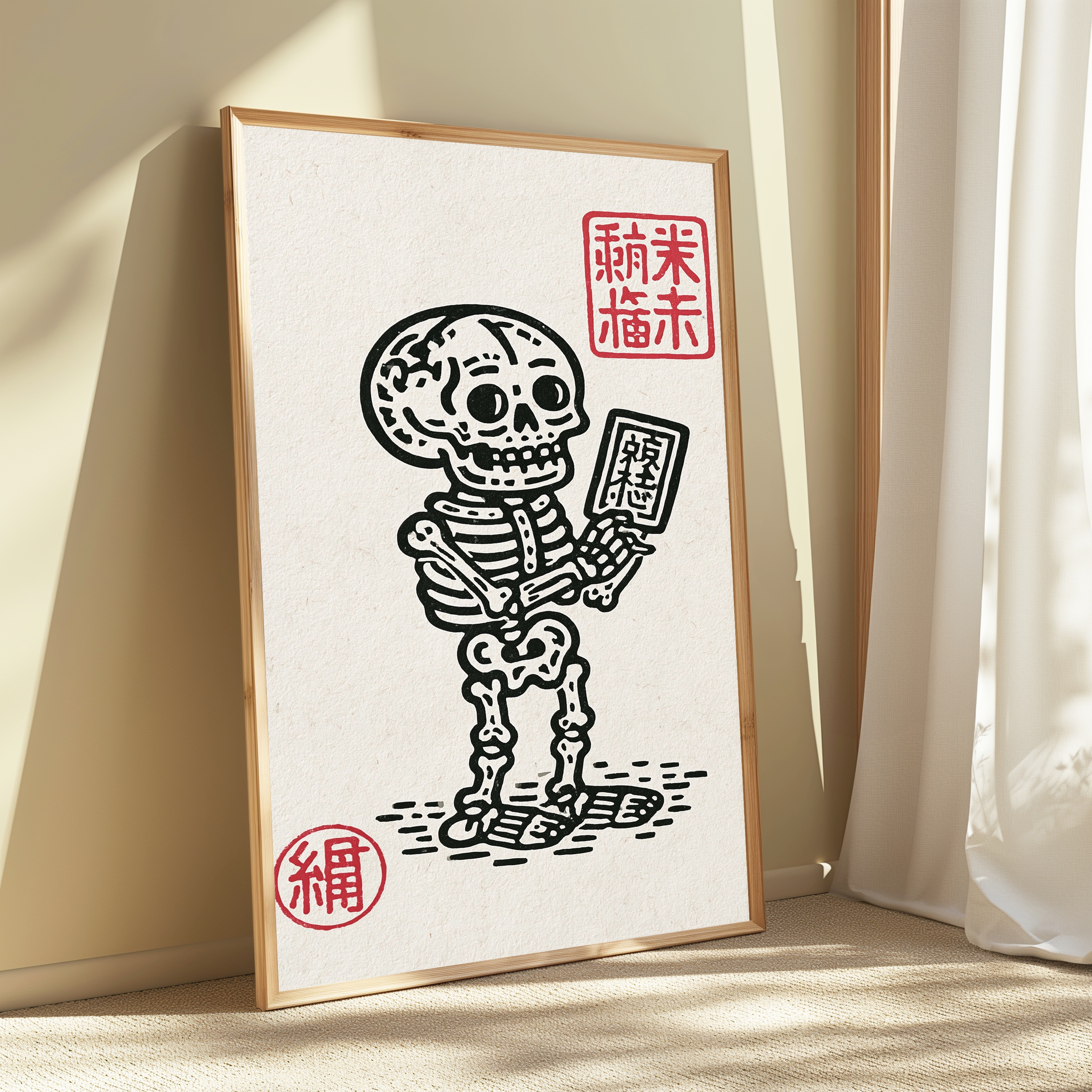 Skeleton with Fortune Card Japanese Art Print view 3