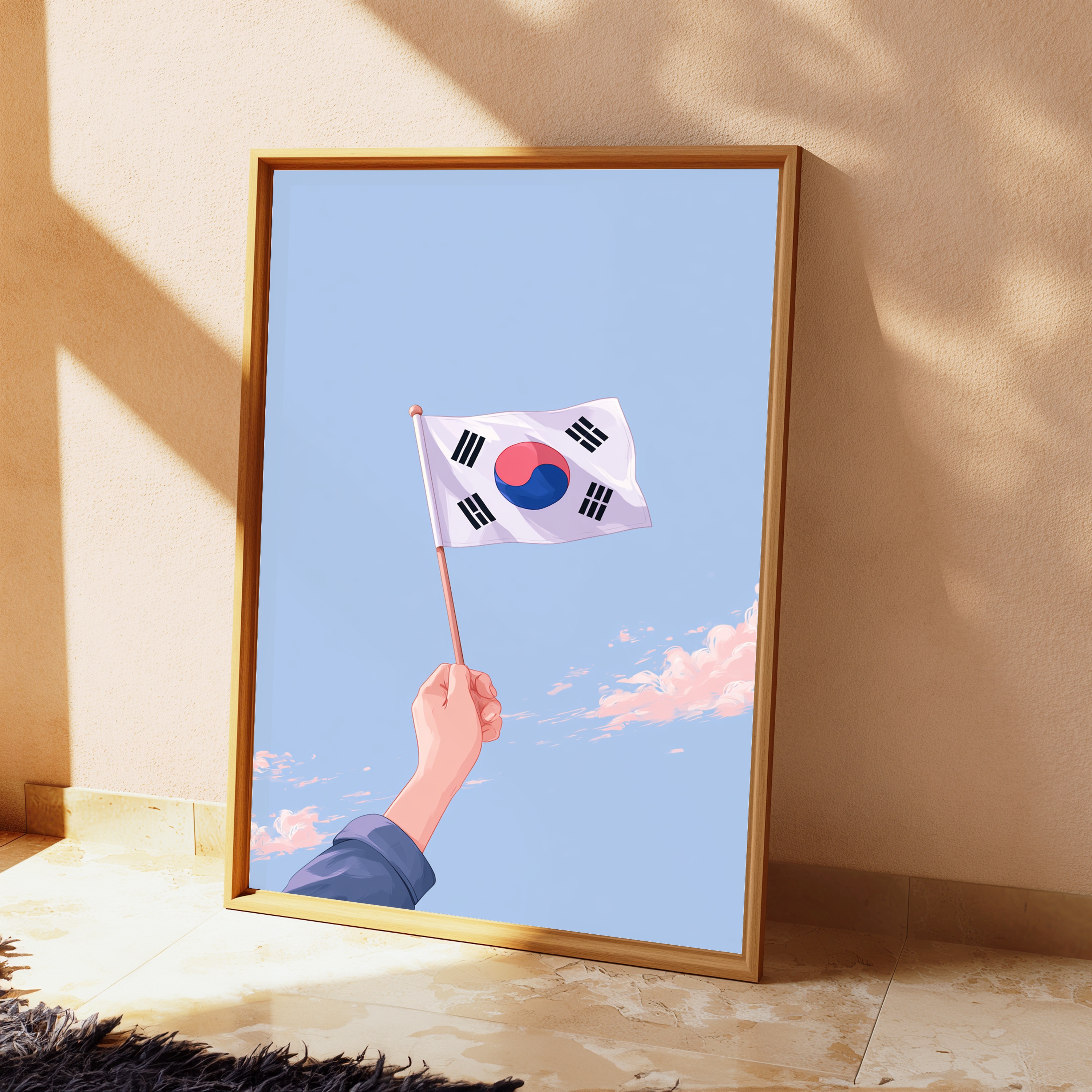 South Korea Flag Hand Raised Minimalist Art Print view 2