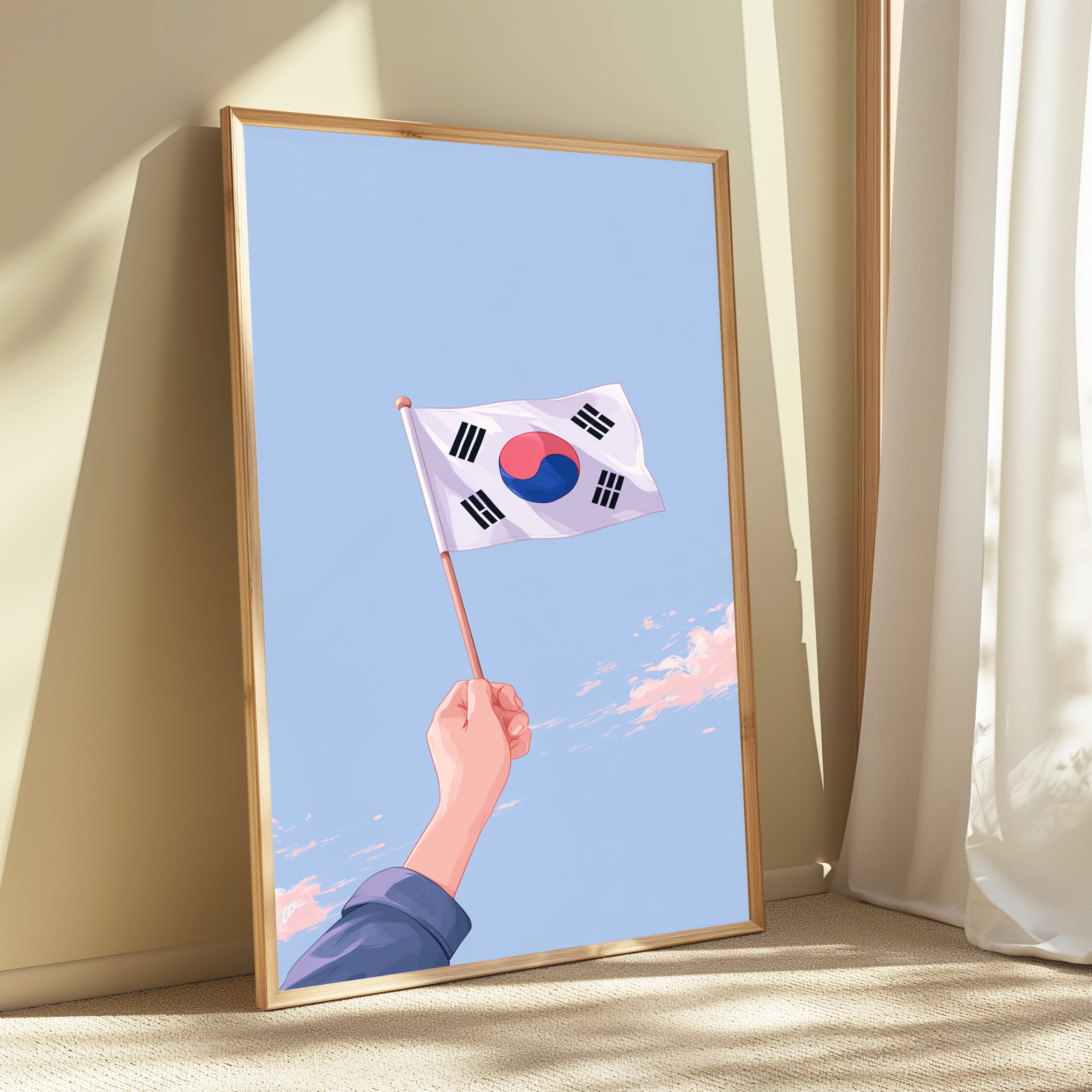 South Korea Flag Hand Raised Minimalist Art Print view 3