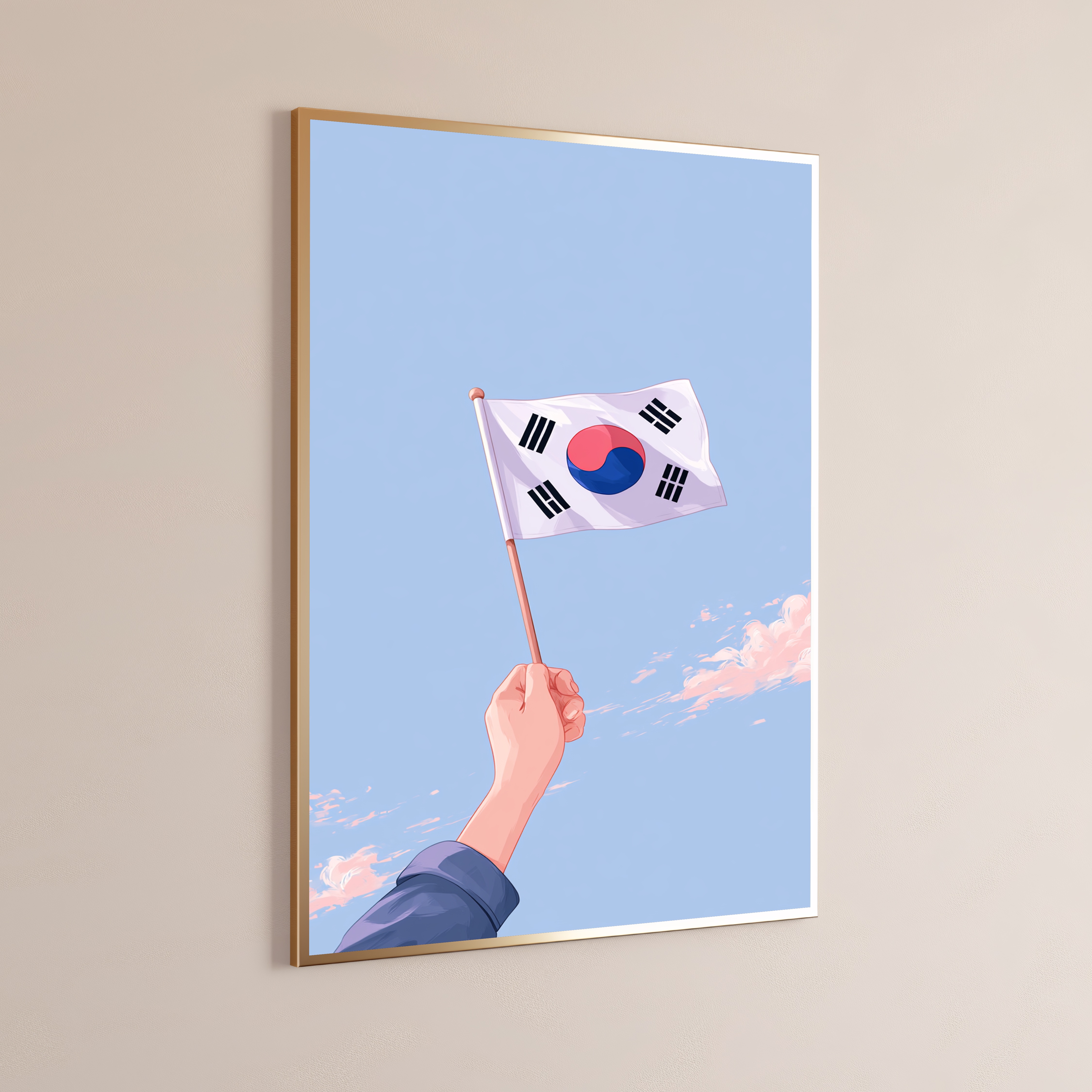 South Korea Flag Hand Raised Minimalist Art Print