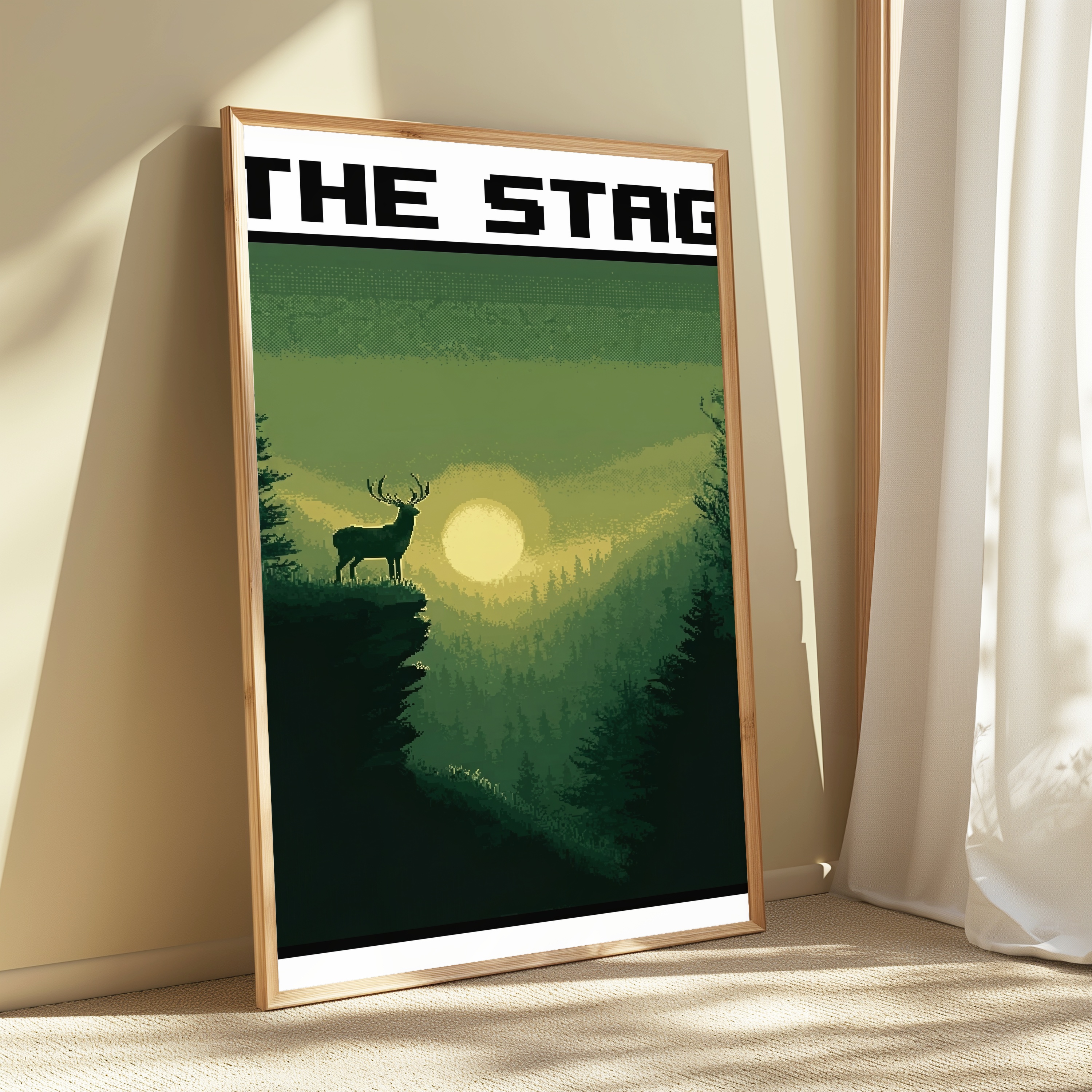 Stag on Cliff Sunset Forest Print view 3