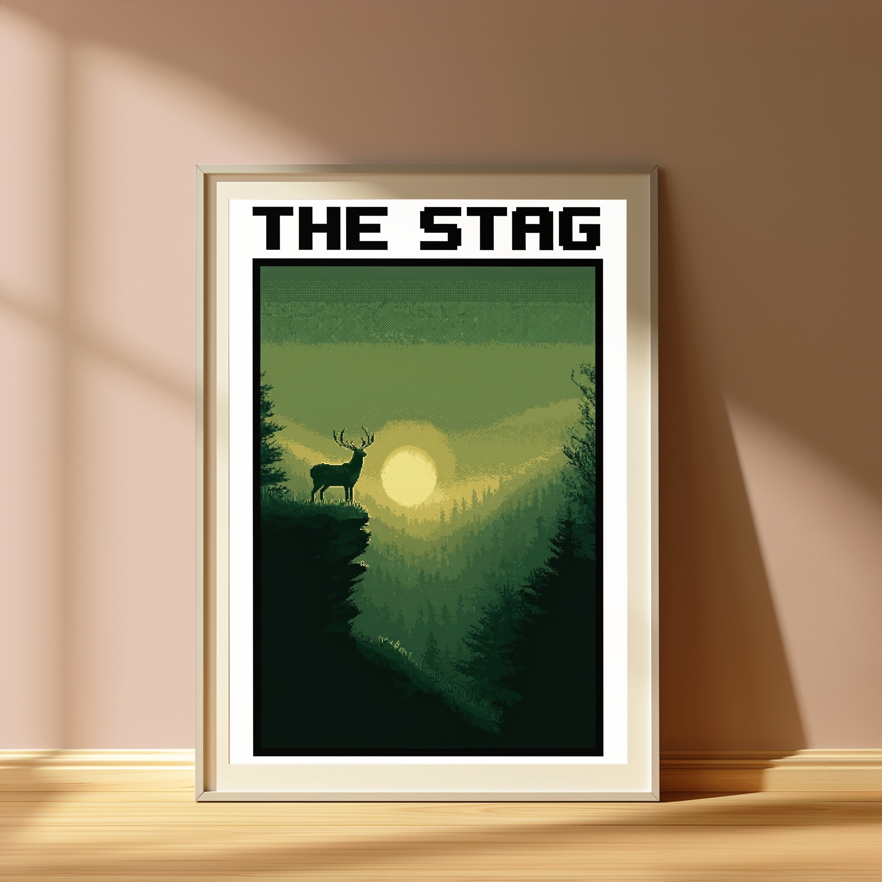 Stag on Cliff Sunset Forest Print view 4