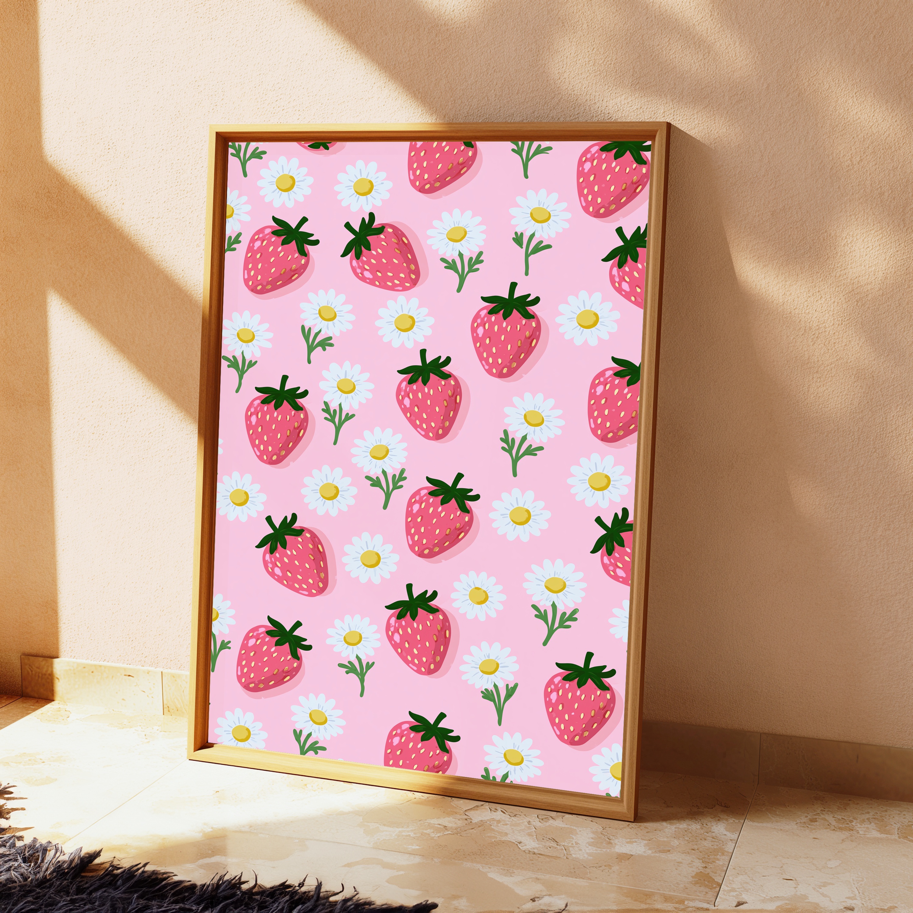 Strawberry Daisy Floral Pattern Print view 2