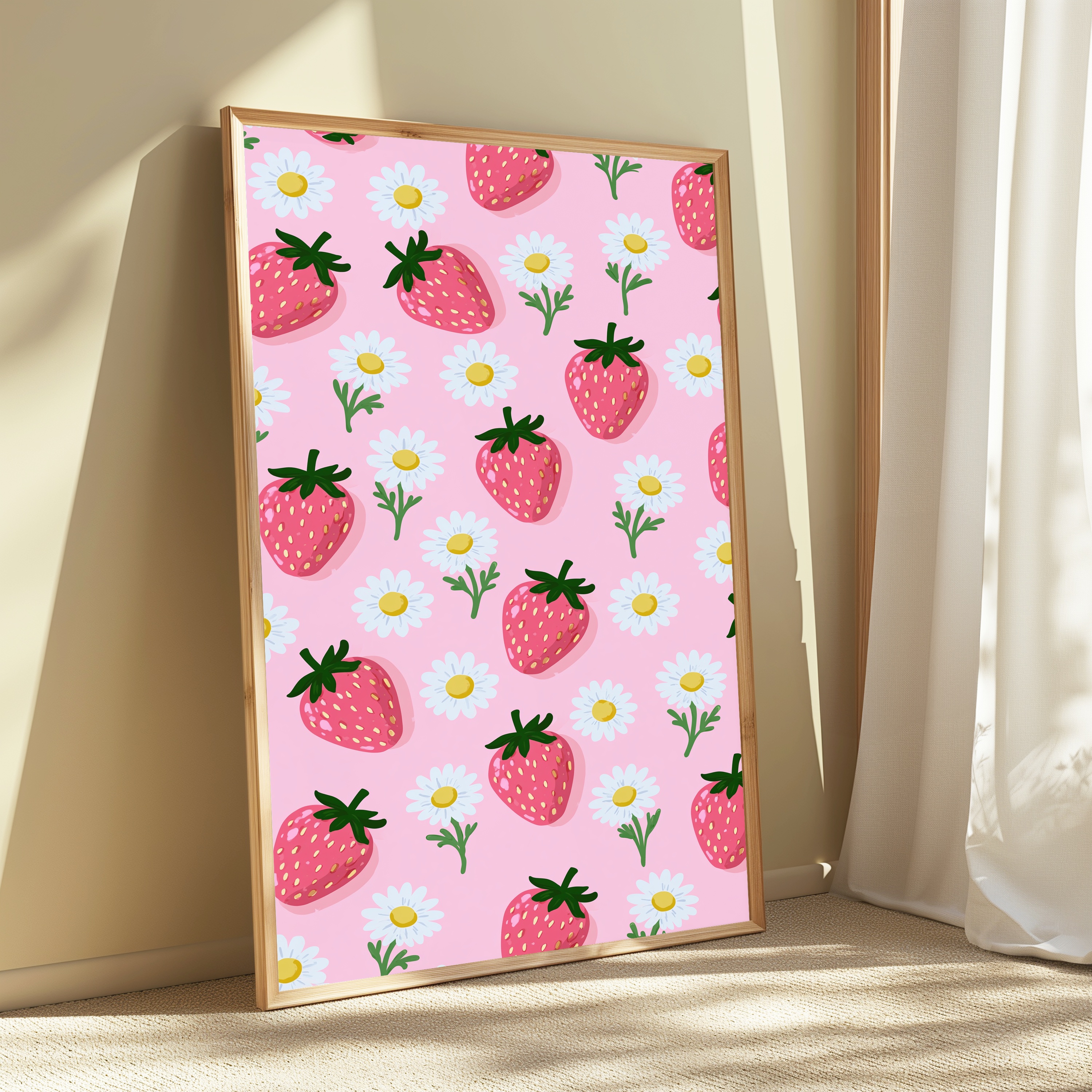 Strawberry Daisy Floral Pattern Print view 3