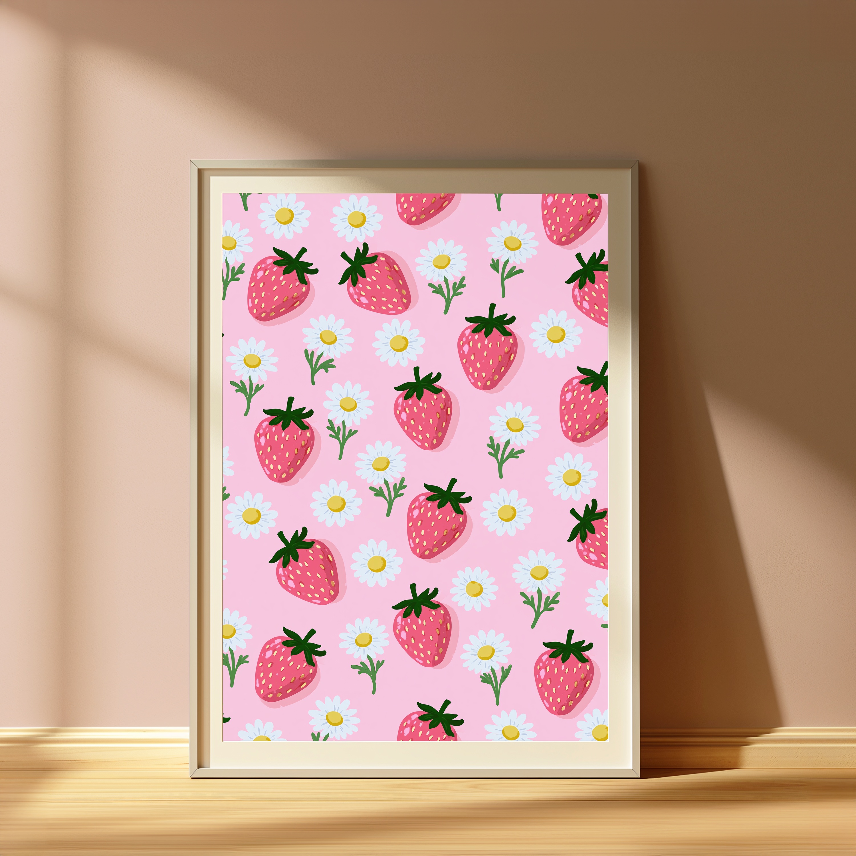 Strawberry Daisy Floral Pattern Print view 4