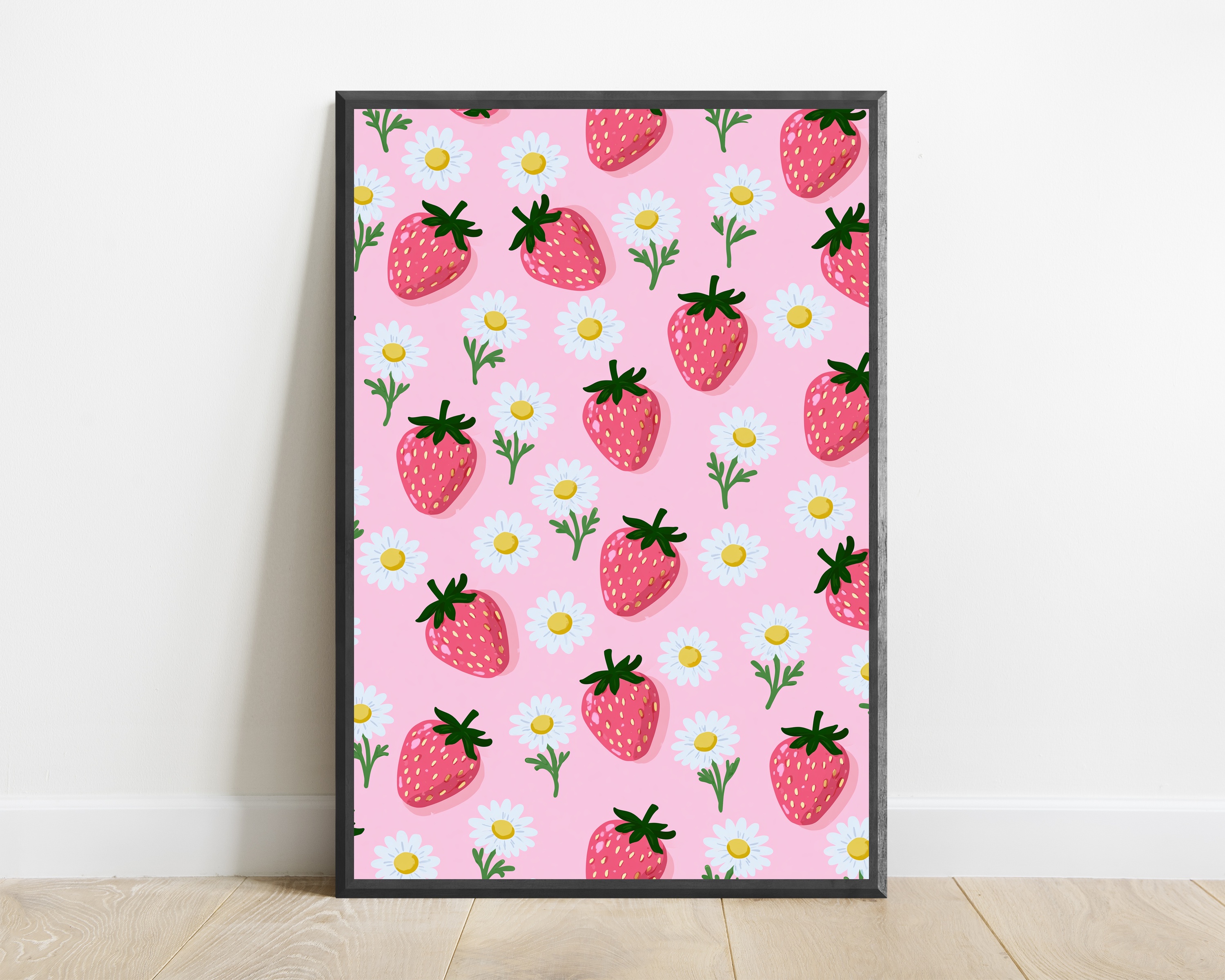 Strawberry Daisy Floral Pattern Print
