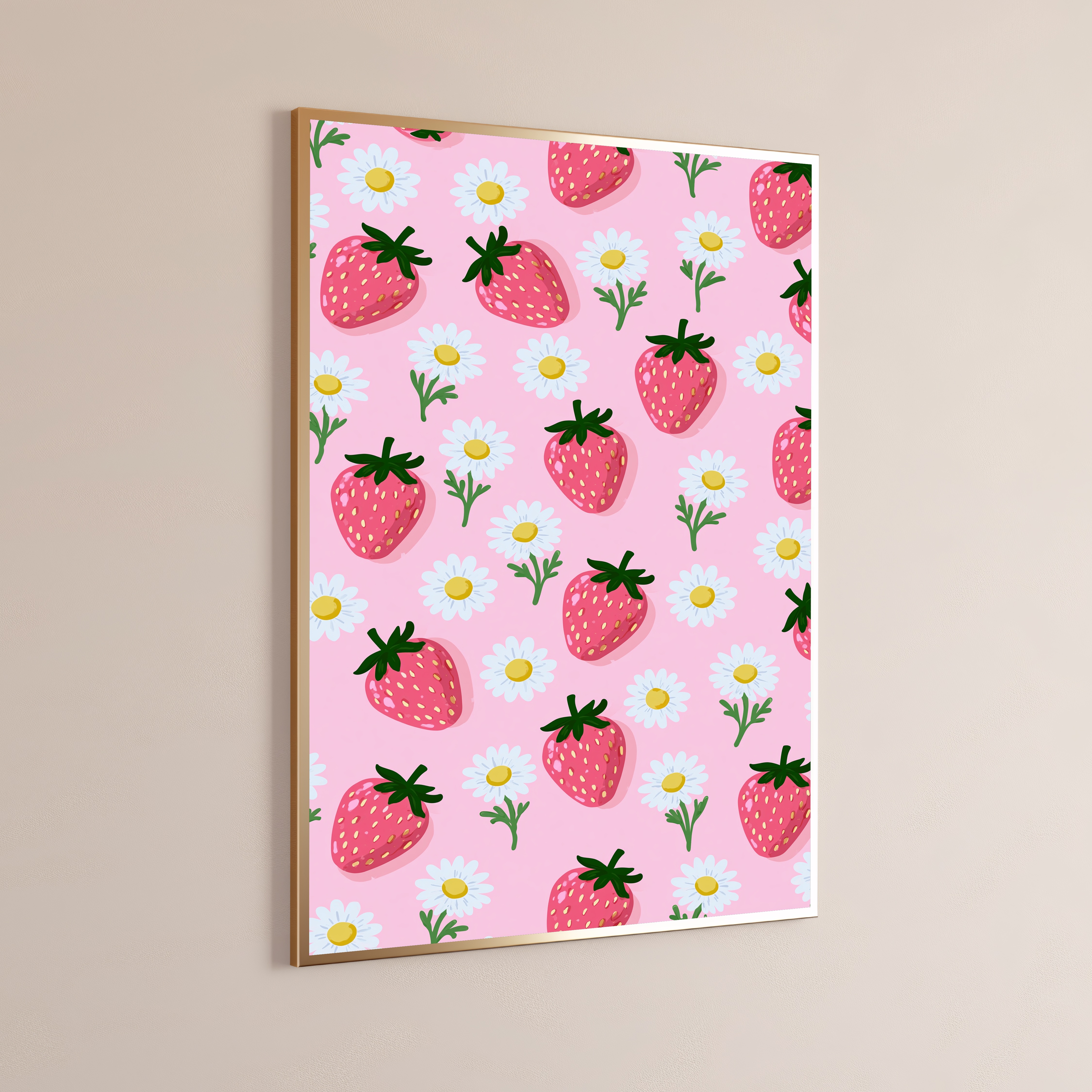 Strawberry Daisy Floral Pattern Print