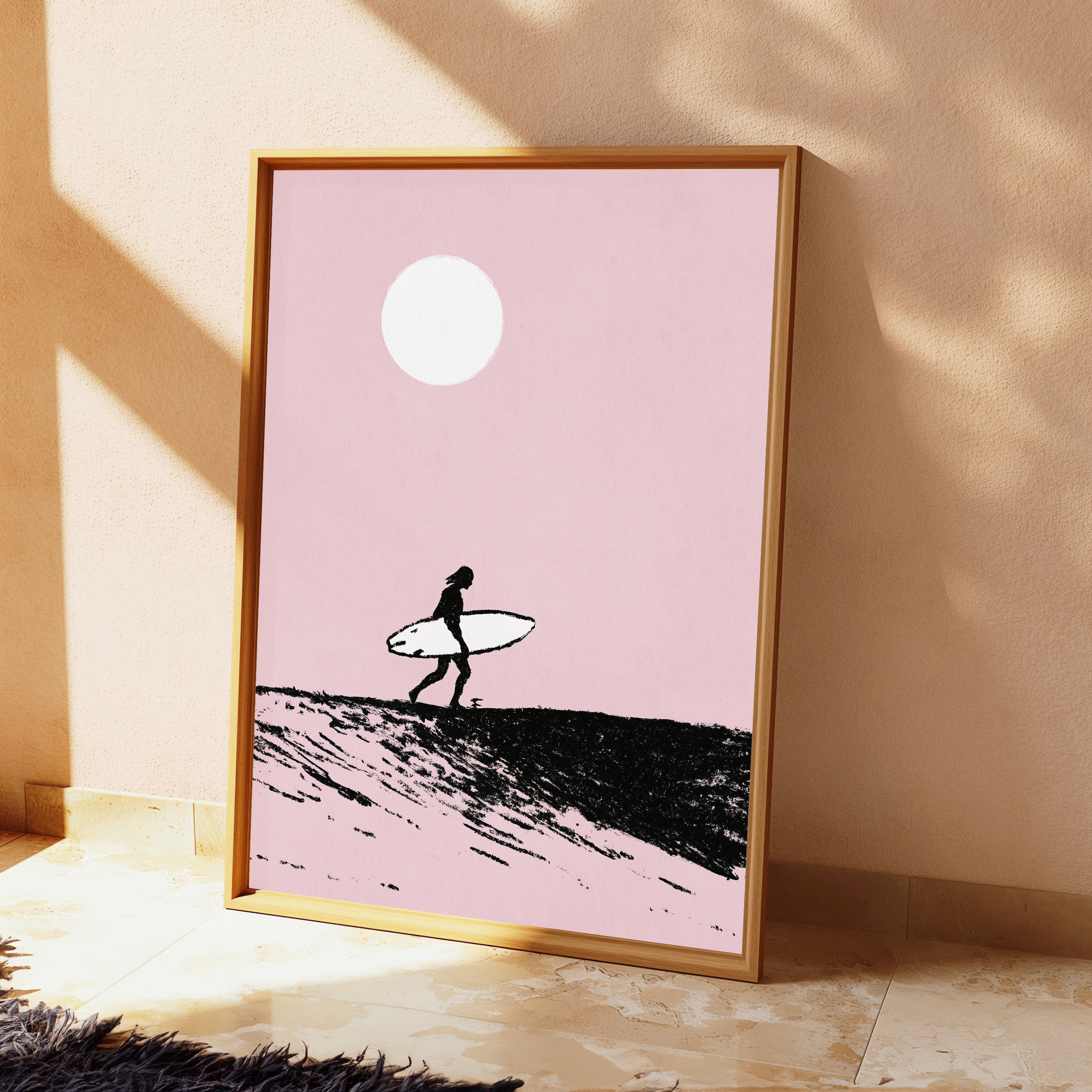 Surfer with Surfboard Beach Moon view 2