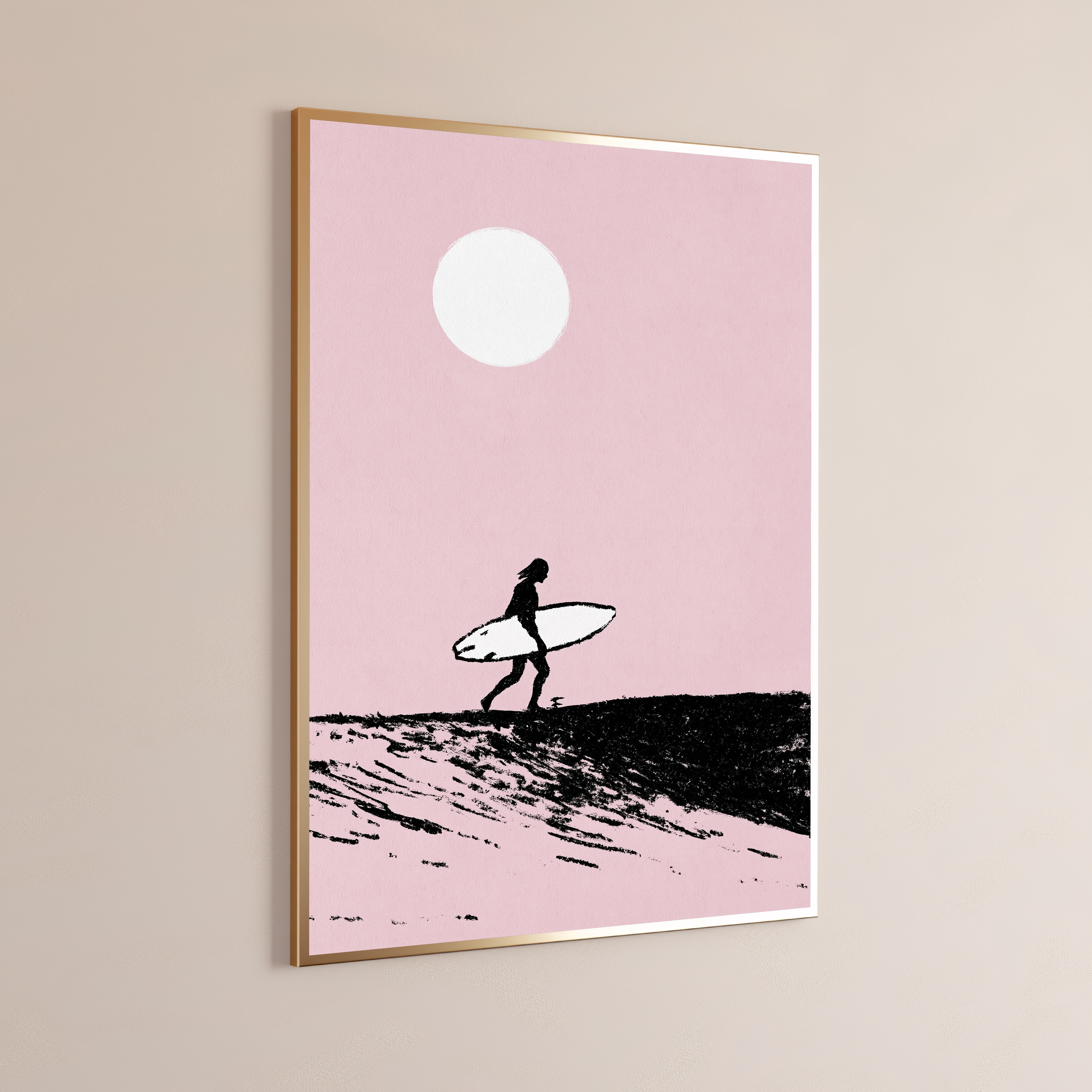 Surfer with Surfboard Beach Moon