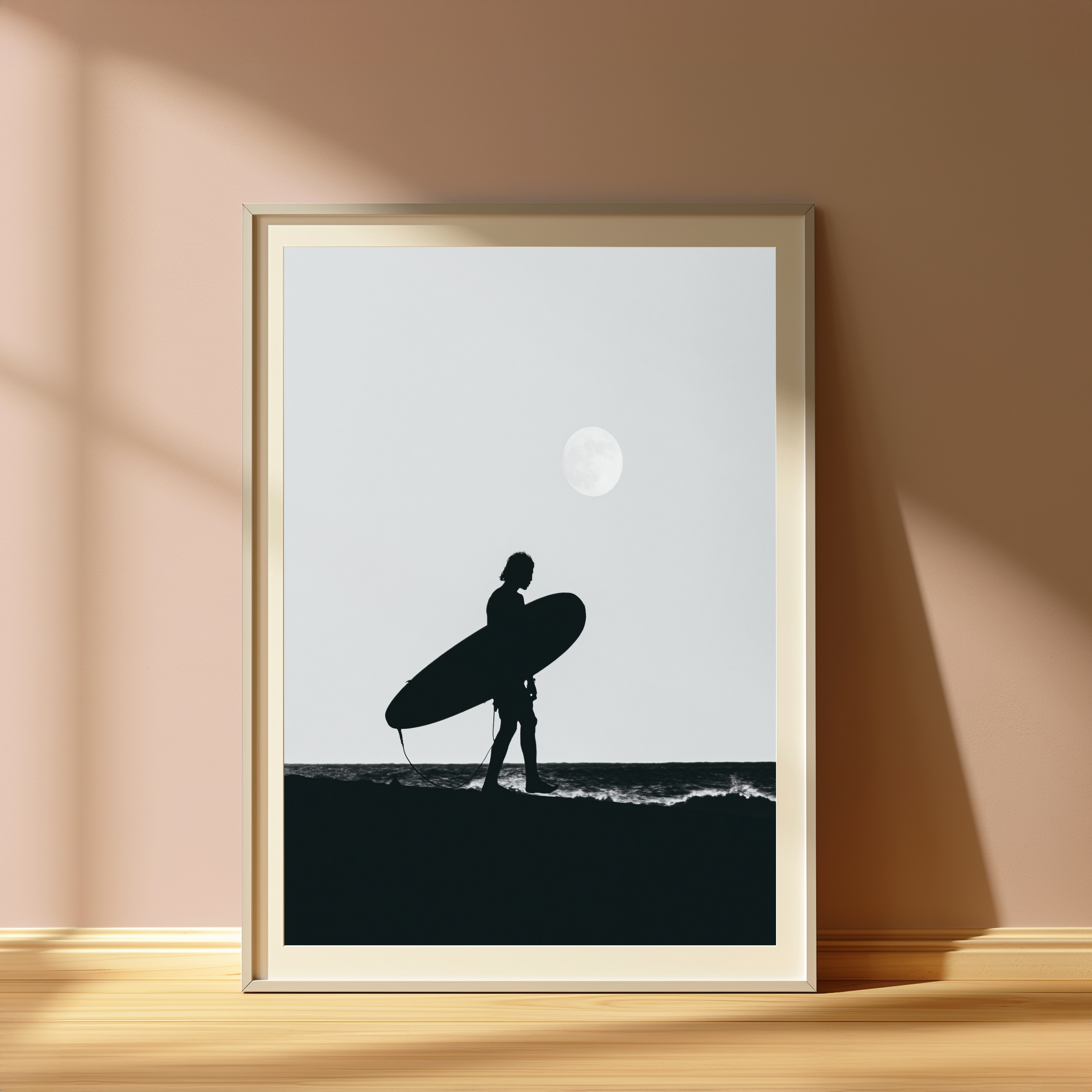 Surfer with Surfboard Silhouette Moon view 4