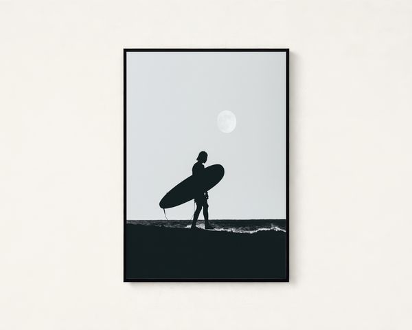 Surfer Silhouette Moon Beach Art