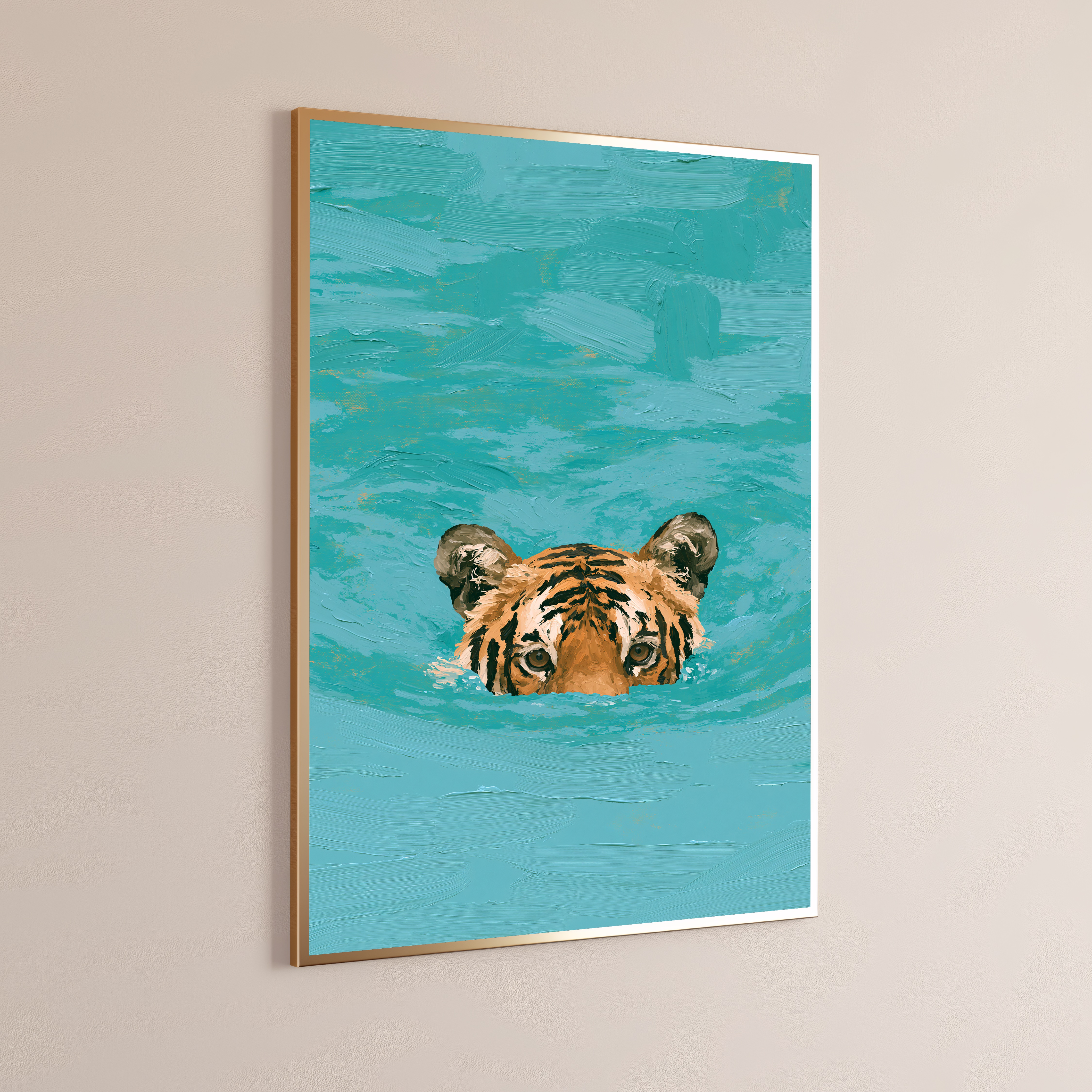 Swimming Tiger Turquoise Water Pop Art Print
