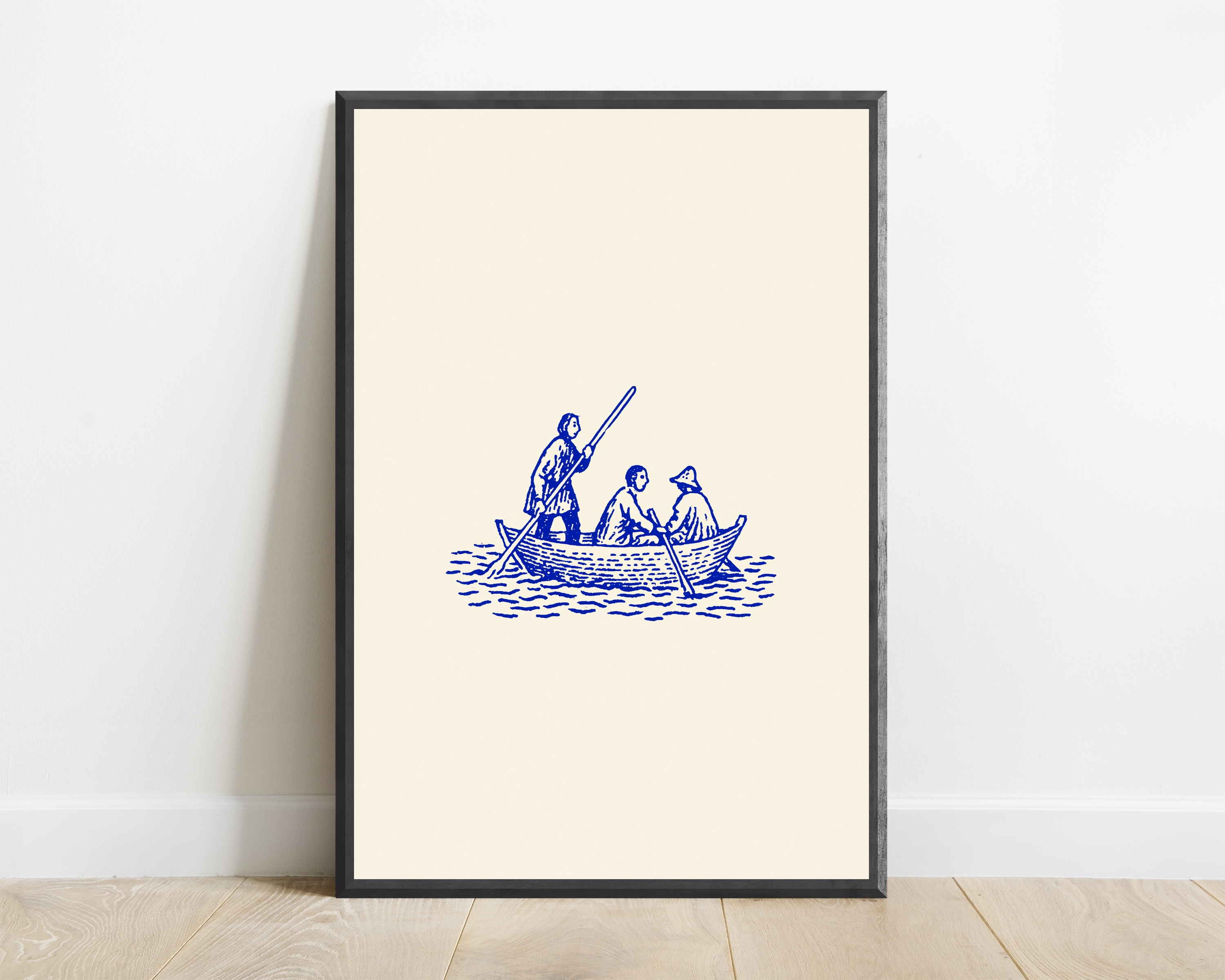Three Boatmen Rowing Line Art Print