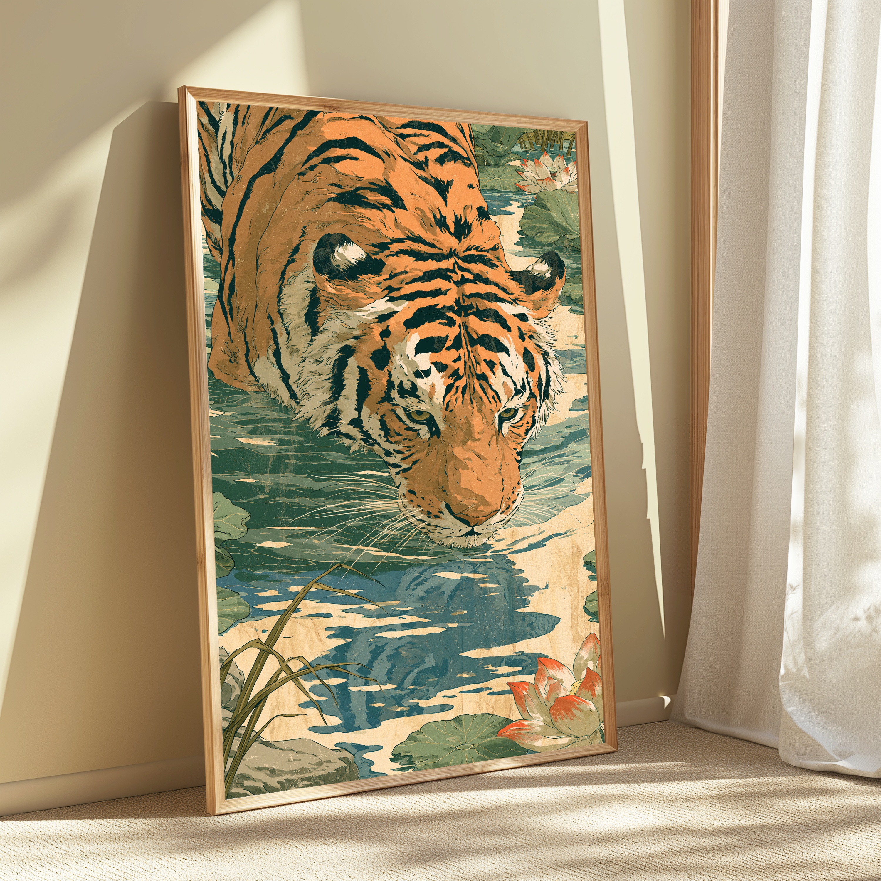 Tiger in Water Lotus Pond Art Print view 3