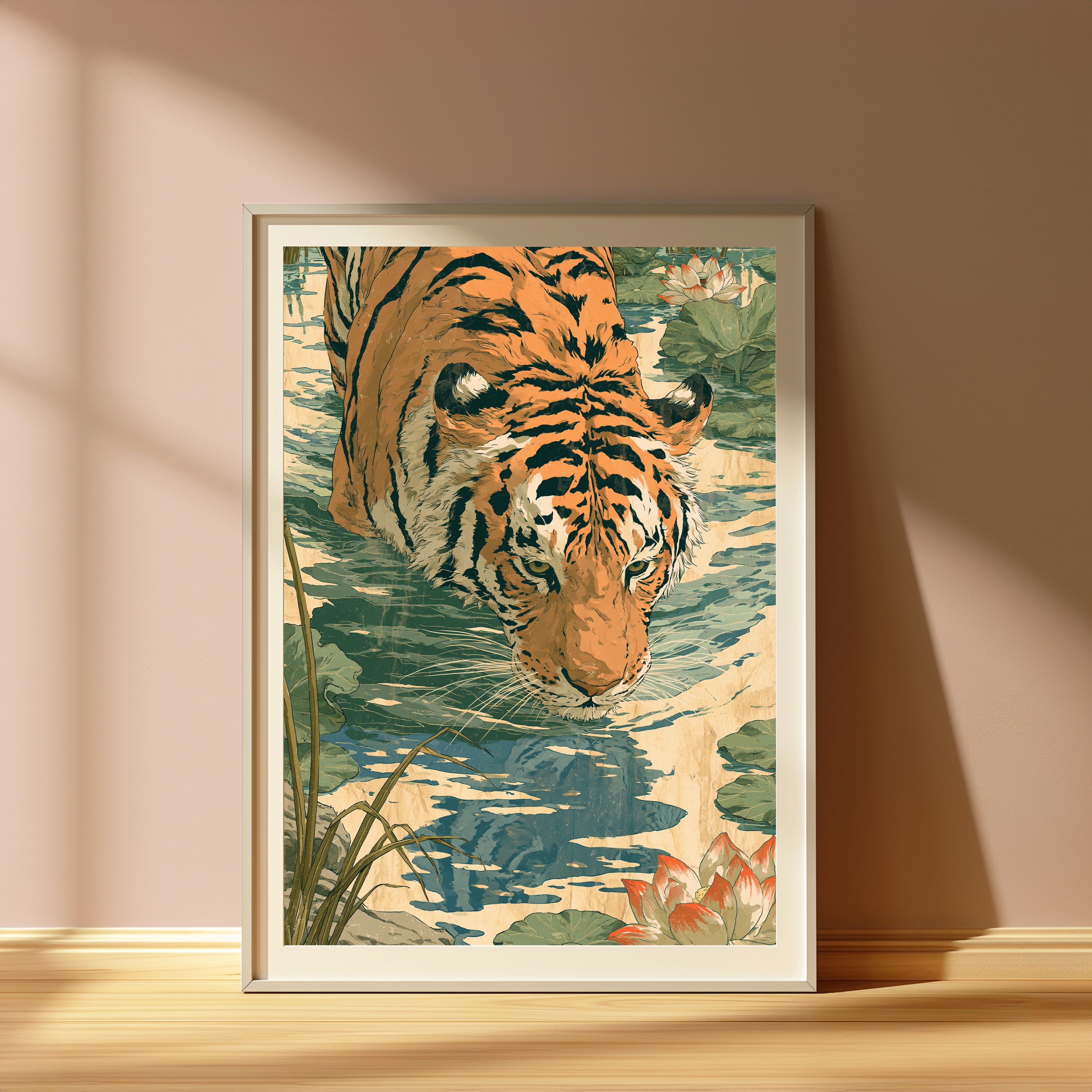 Tiger in Water Lotus Pond Art Print view 4