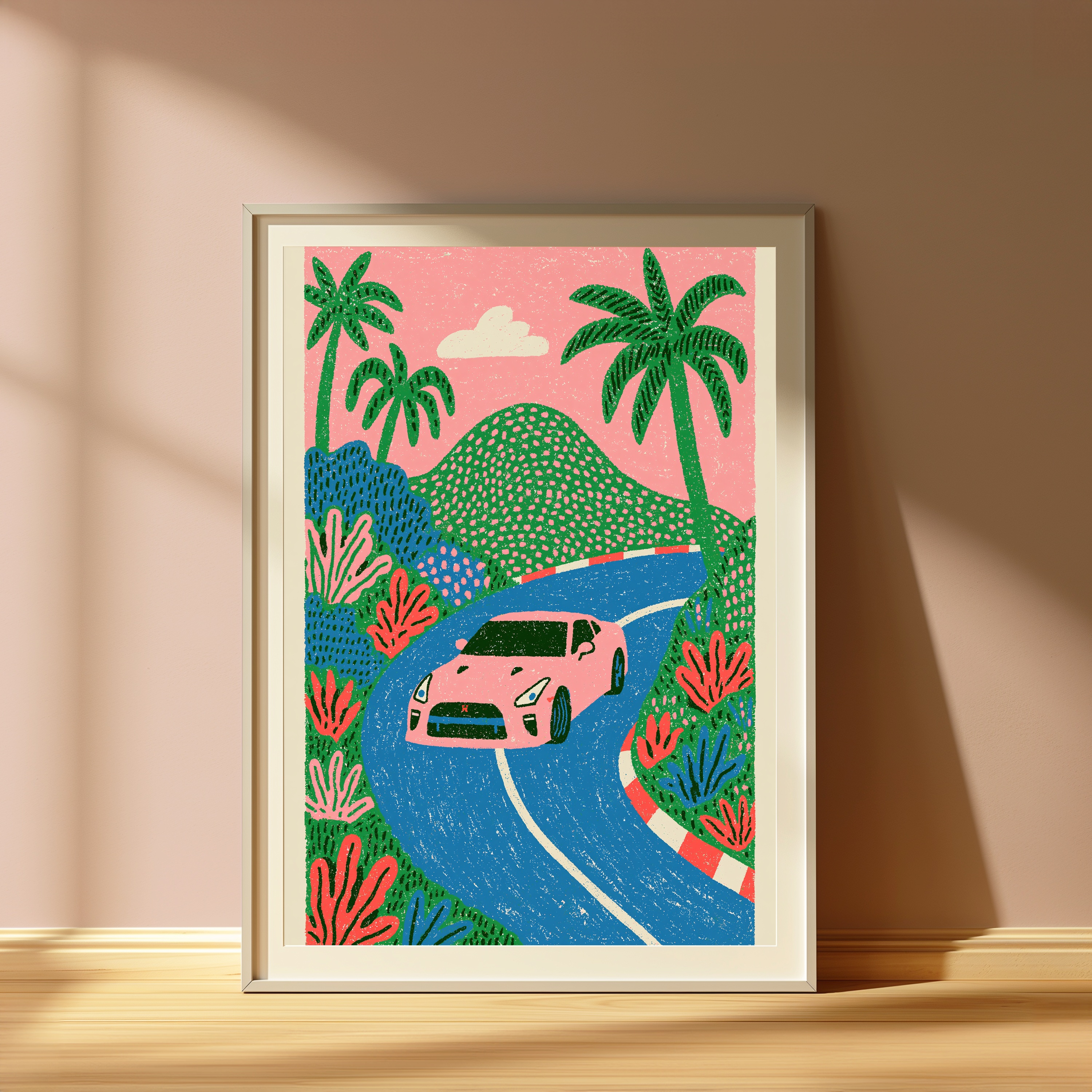 Tropical Road Trip Pink Car view 4