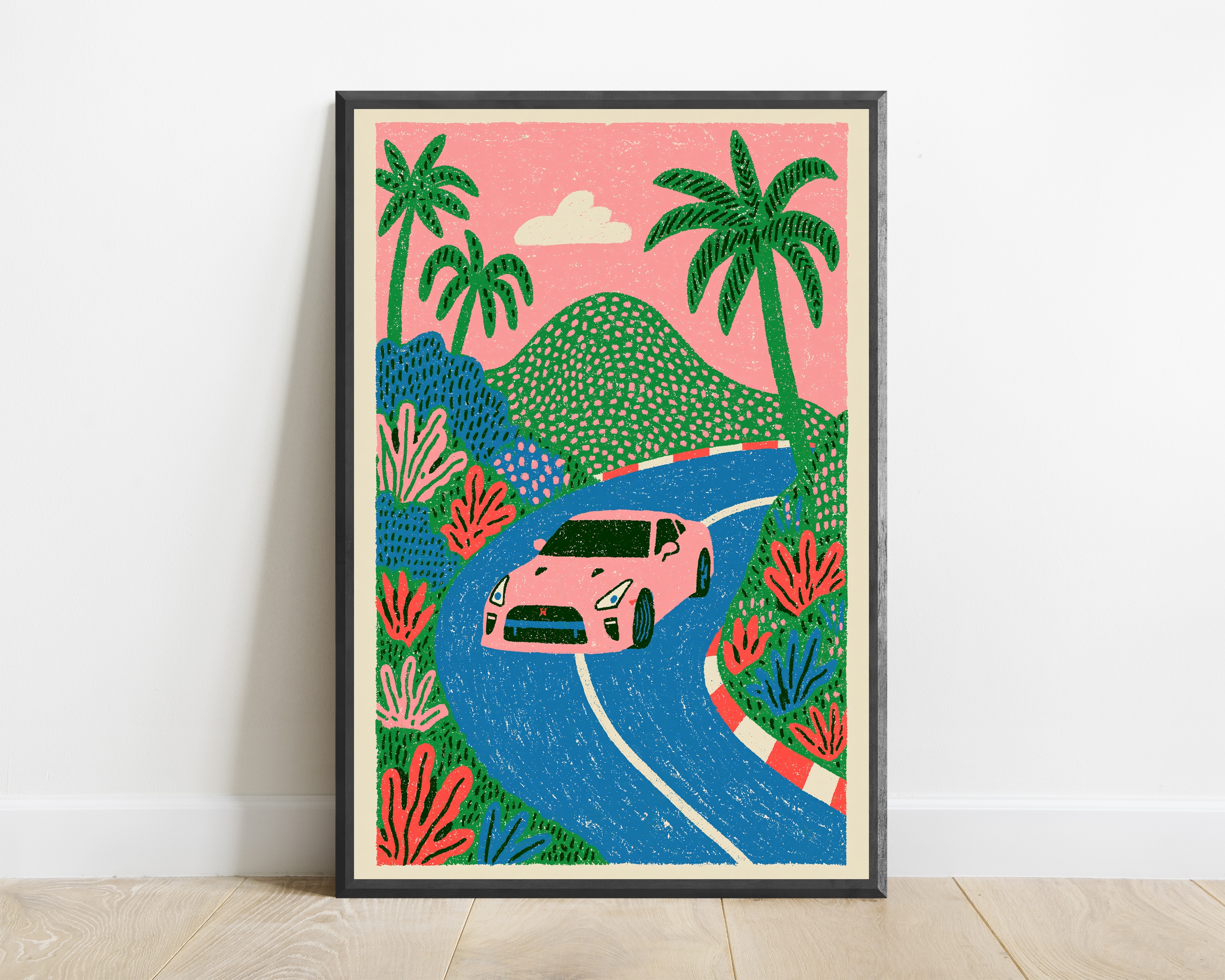 Tropical Road Trip Pink Car