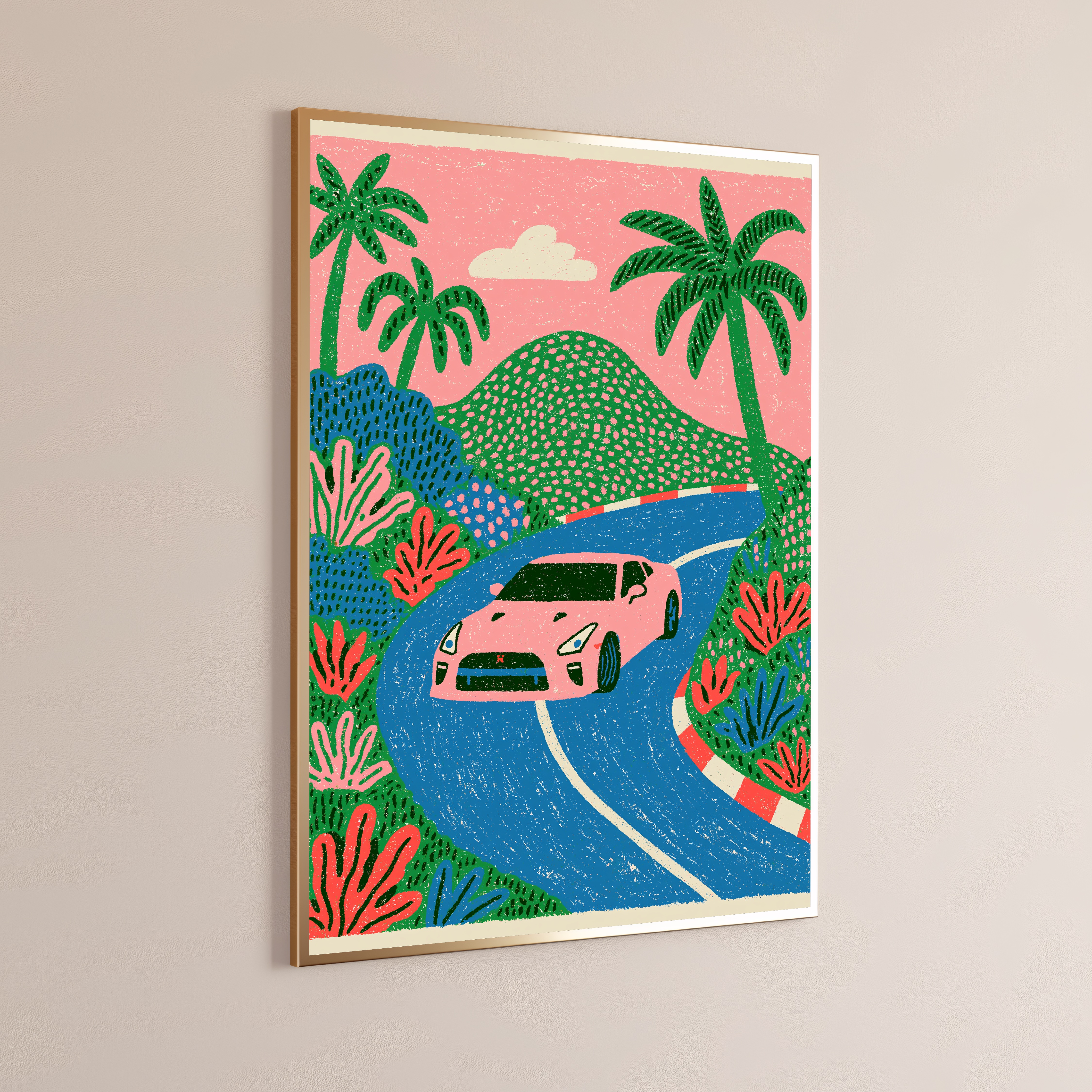 Tropical Road Trip Pink Car