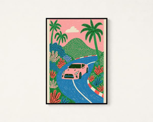 Tropical Road Trip Pink Car Print