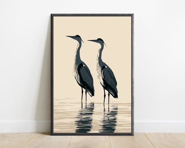 Two Herons Wading Minimalist Print